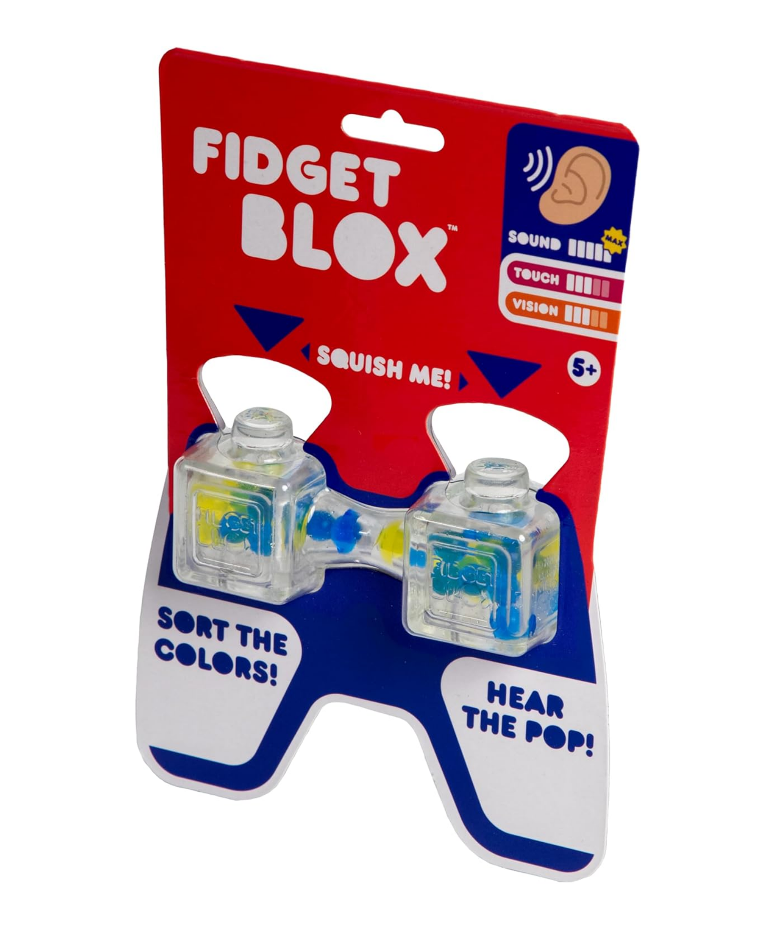 Goliath Fidget Blox, Sound Focused Sensory Squeeze & Play Ball Sorting Fidget Toy, Anxiety & Stress Relief Calming Therapy Desk Toy for Adults and Children, Blue & Yellow Beads