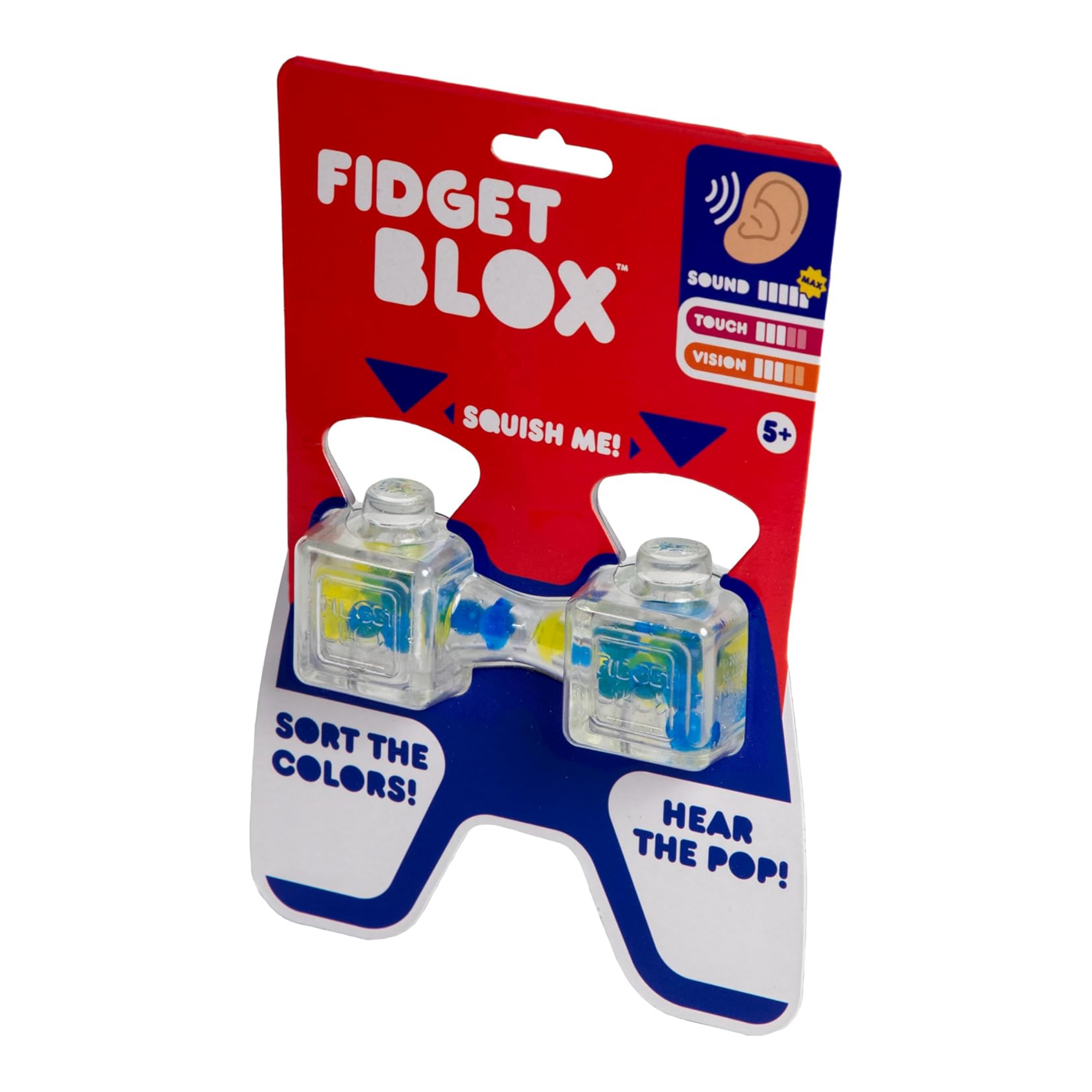 Goliath Fidget Blox, Sound Focused Sensory Squeeze & Play Ball Sorting Fidget Toy, Anxiety & Stress Relief Calming Therapy Desk Toy for Adults and Children, Blue & Yellow Beads