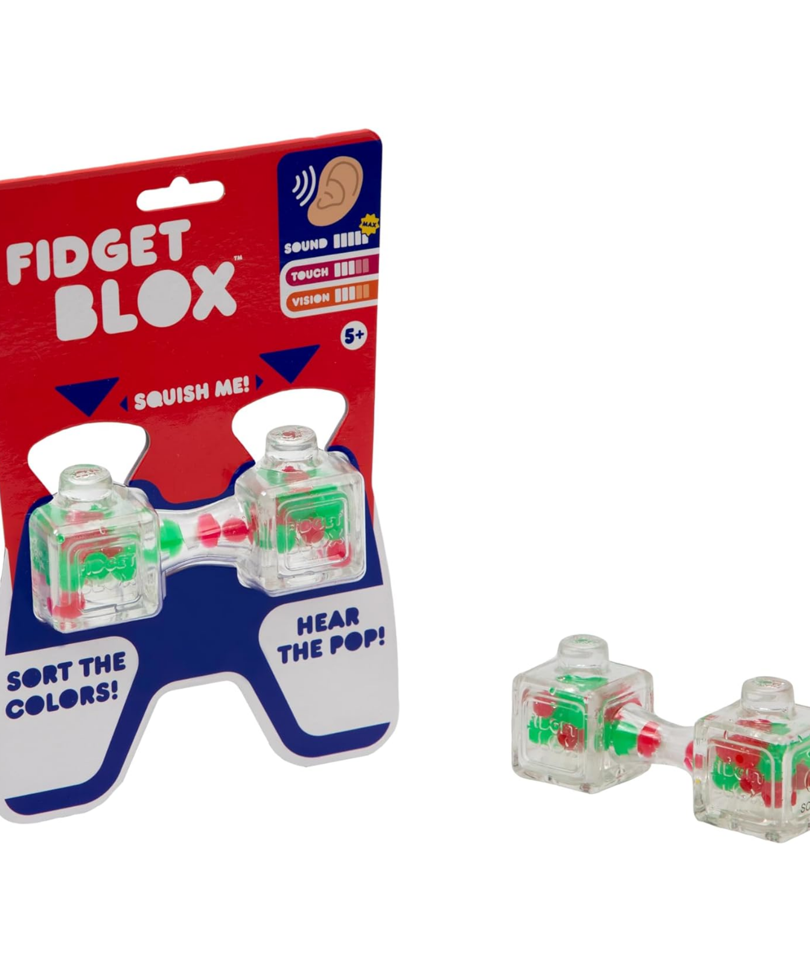 Goliath Fidget Blox, Sound Focused Sensory Squeeze & Play Ball Sorting Fidget Toy, Anxiety & Stress Relief Calming Therapy Desk Toy for Adults and Children, Red & Green Beads