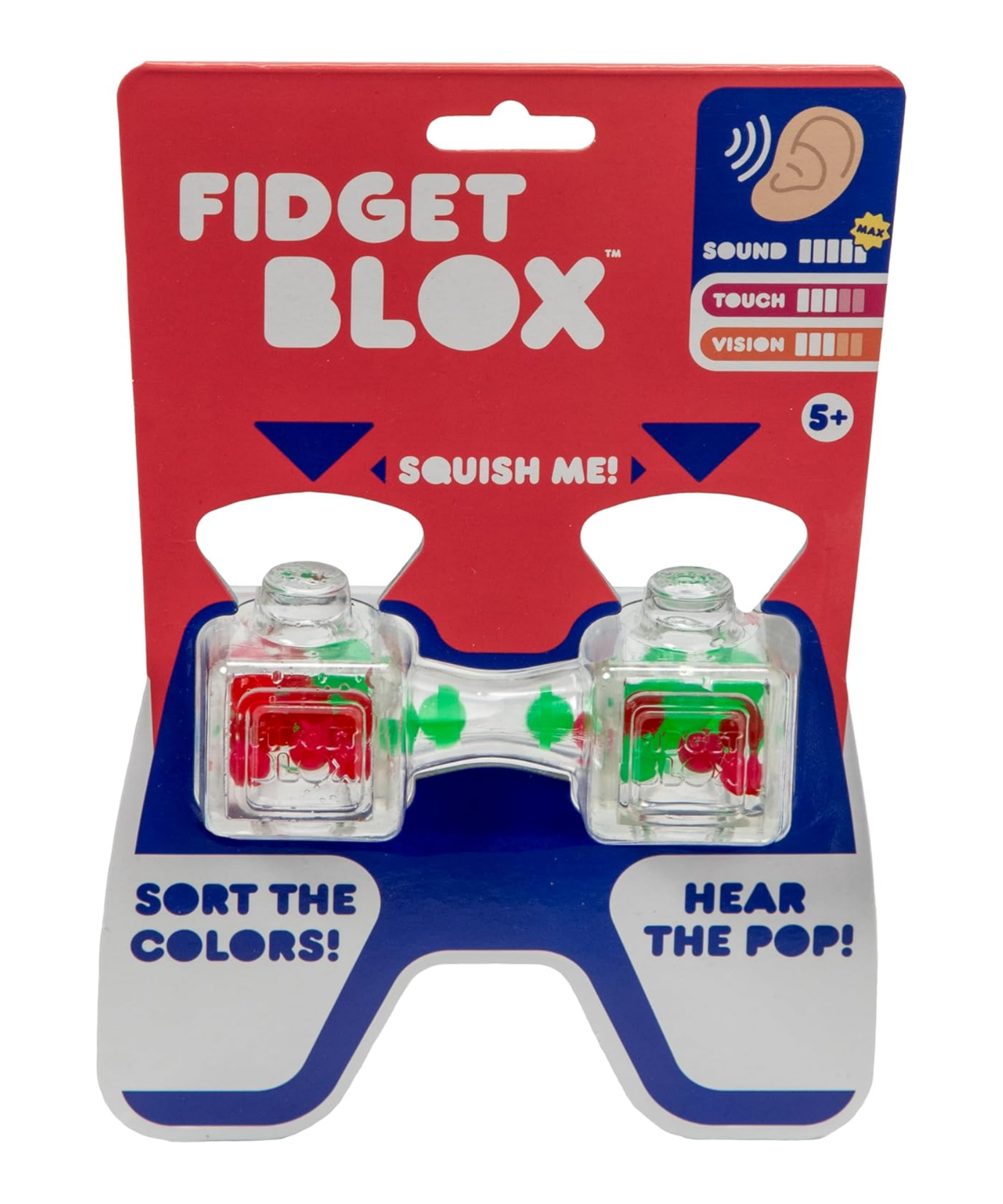 Goliath Fidget Blox, Sound Focused Sensory Squeeze & Play Ball Sorting Fidget Toy, Anxiety & Stress Relief Calming Therapy Desk Toy for Adults and Children, Red & Green Beads