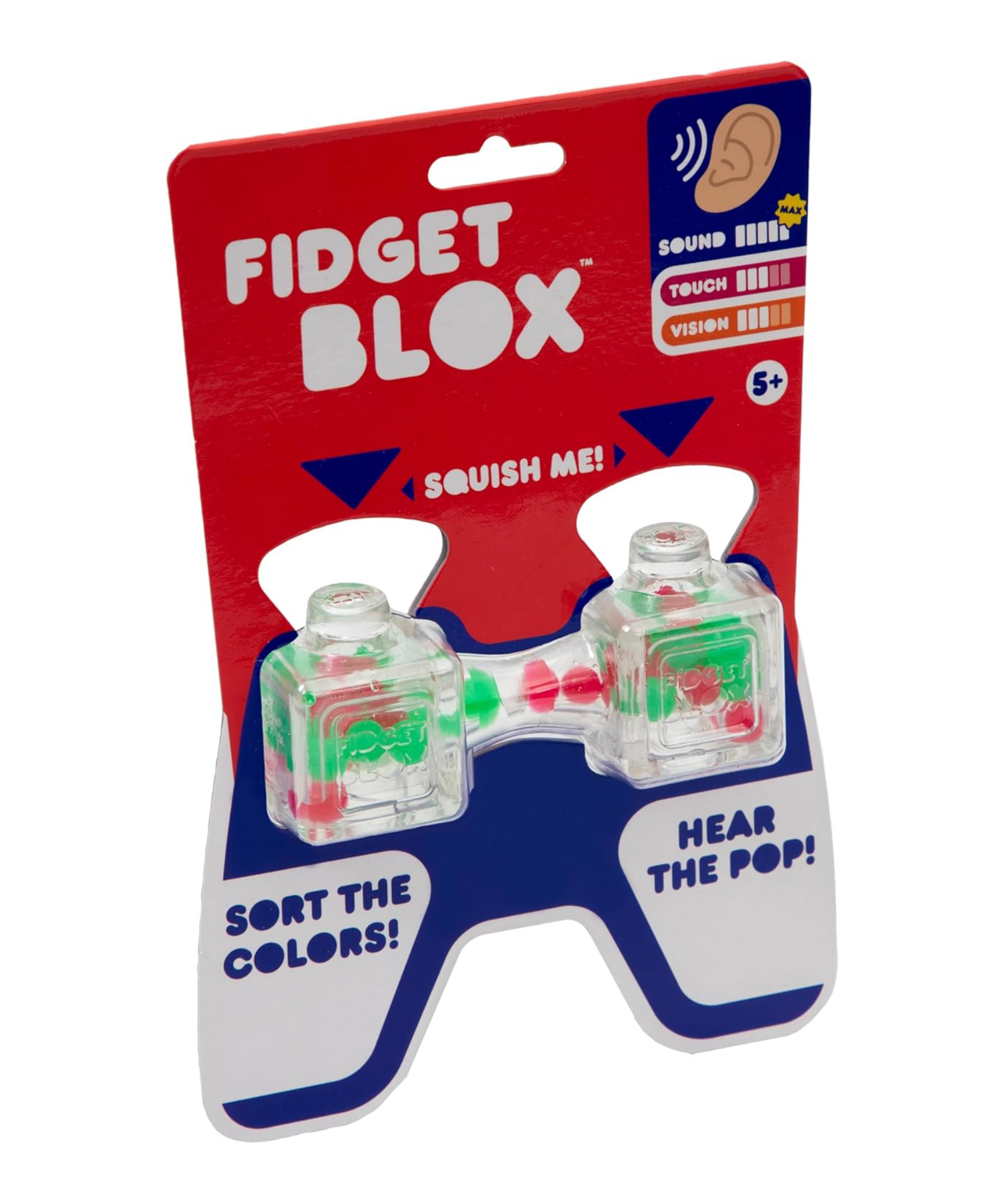 Goliath Fidget Blox, Sound Focused Sensory Squeeze & Play Ball Sorting Fidget Toy, Anxiety & Stress Relief Calming Therapy Desk Toy for Adults and Children, Red & Green Beads