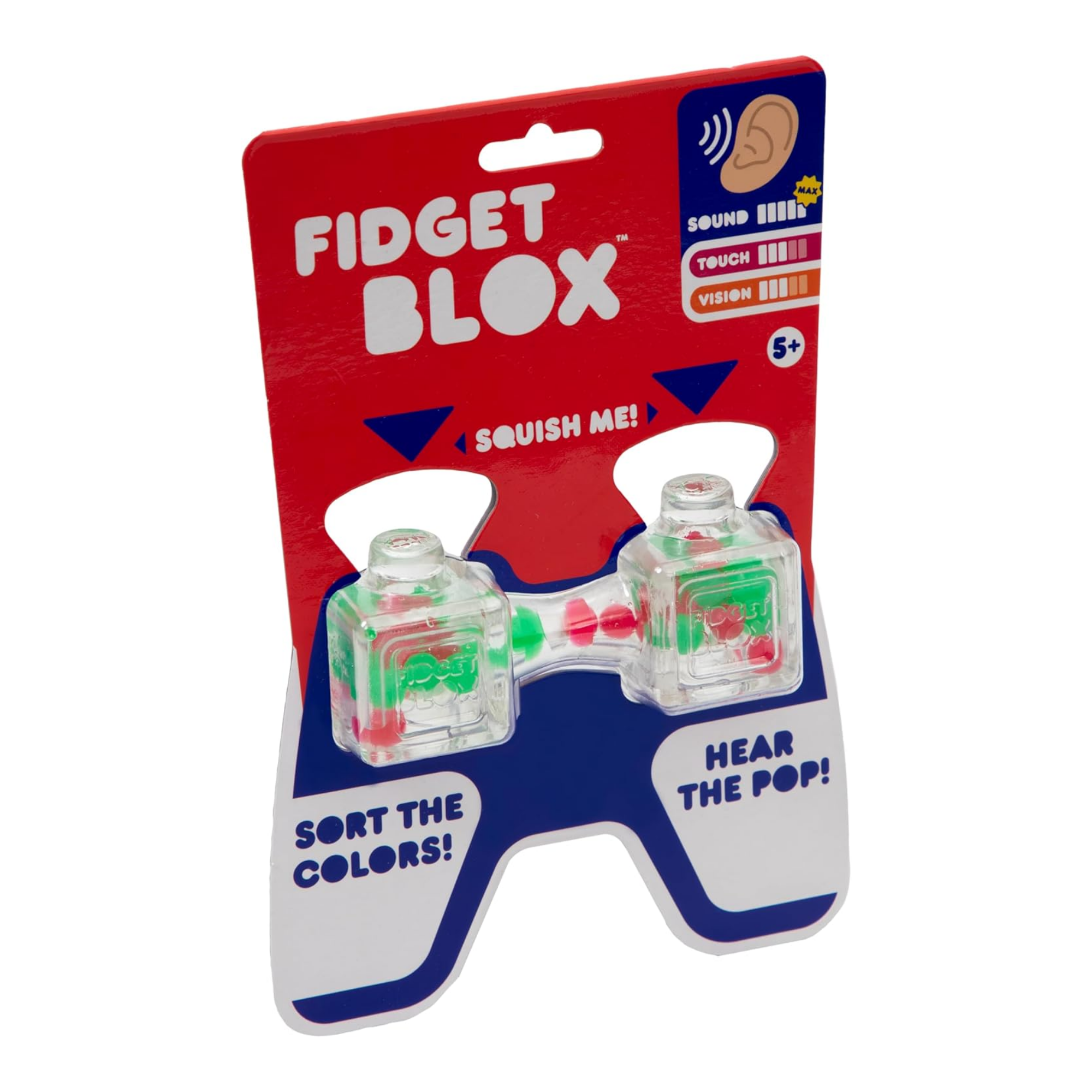 Goliath Fidget Blox, Sound Focused Sensory Squeeze & Play Ball Sorting Fidget Toy, Anxiety & Stress Relief Calming Therapy Desk Toy for Adults and Children, Red & Green Beads