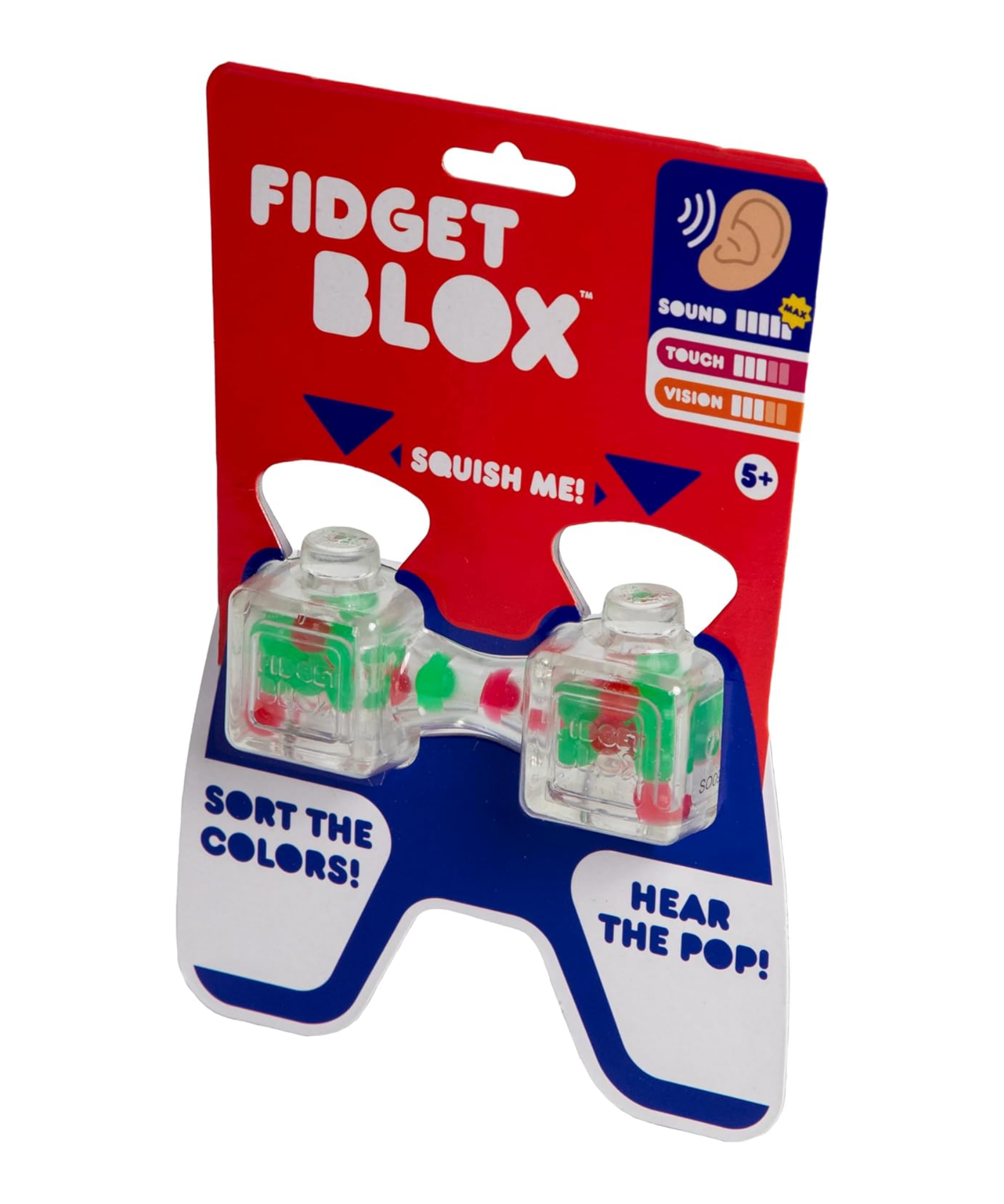 Goliath Fidget Blox, Sound Focused Sensory Squeeze & Play Ball Sorting Fidget Toy, Anxiety & Stress Relief Calming Therapy Desk Toy for Adults and Children, Red & Green Beads