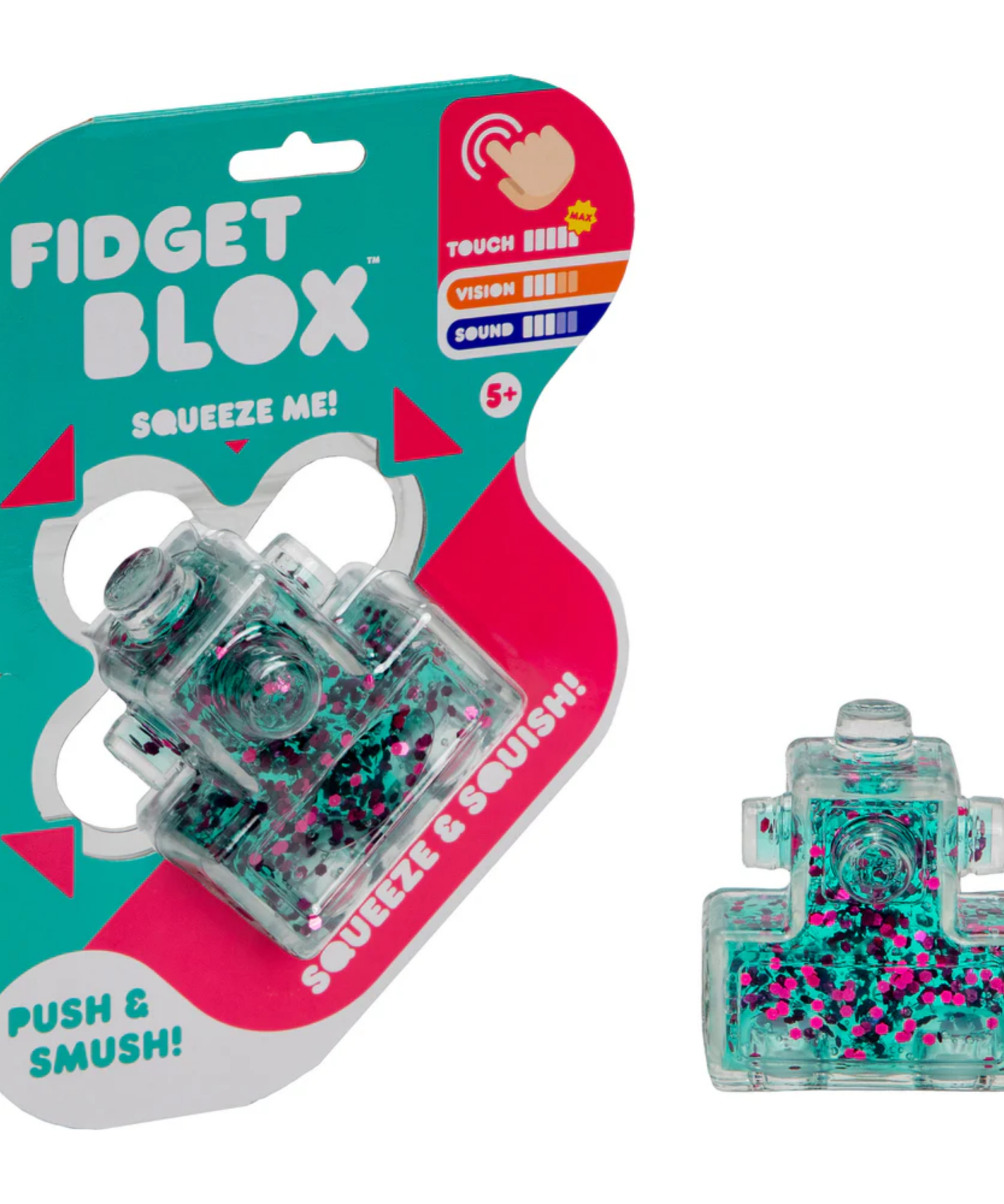 Goliath Fidget Blox, Touch Focused Sensory Squeeze & Play Fidget Toy, Push and Smush Anxiety & Stress Relief Calming Therapy Desk Toy for Adults and Children, Green & Pink