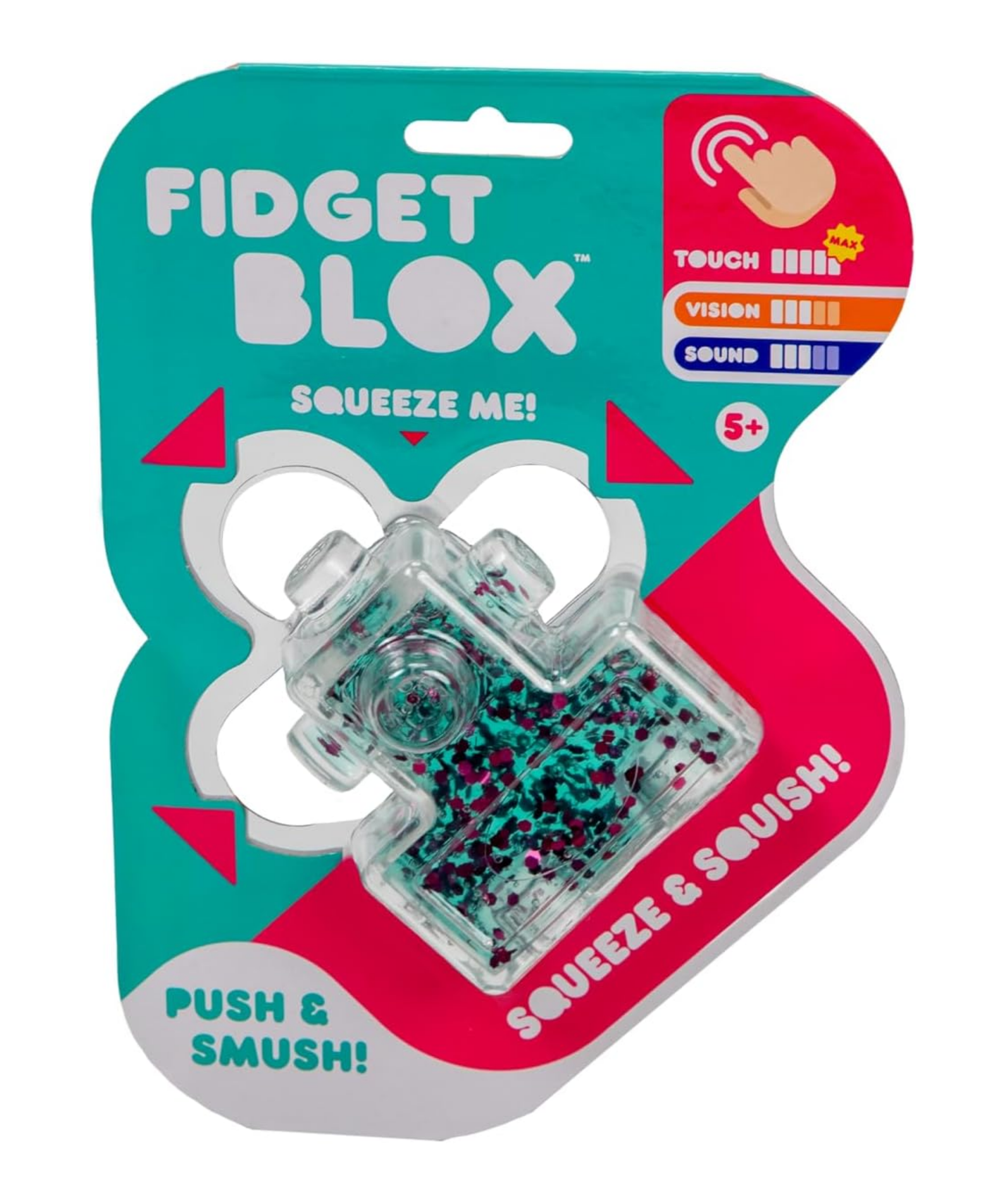 Goliath Fidget Blox, Touch Focused Sensory Squeeze & Play Fidget Toy, Push and Smush Anxiety & Stress Relief Calming Therapy Desk Toy for Adults and Children, Green & Pink