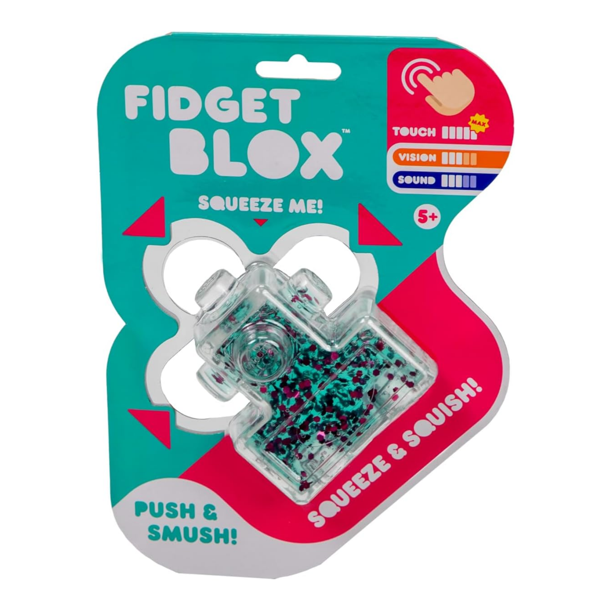 Goliath Fidget Blox, Touch Focused Sensory Squeeze & Play Fidget Toy, Push and Smush Anxiety & Stress Relief Calming Therapy Desk Toy for Adults and Children, Green & Pink