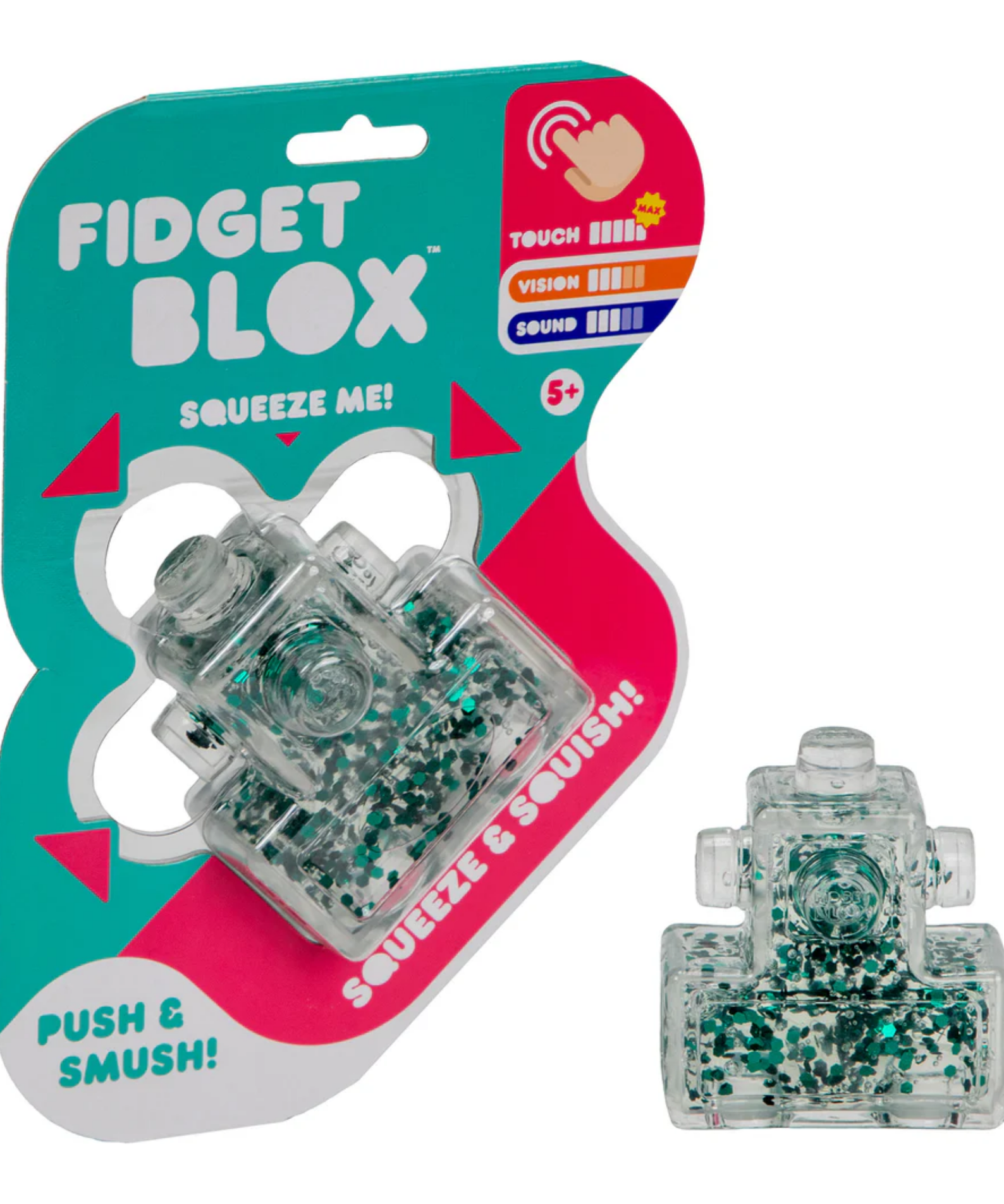 Goliath Fidget Blox, Touch Focused Sensory Squeeze & Play Fidget Toy, Push and Smush Anxiety & Stress Relief Calming Therapy Desk Toy for Adults and Children, Clear and Green