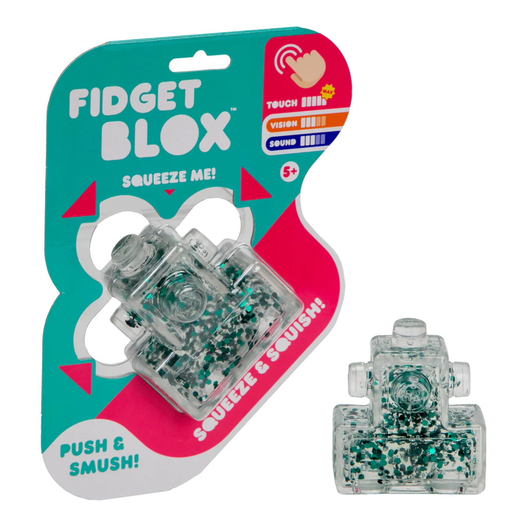 Goliath Fidget Blox, Touch Focused Sensory Squeeze & Play Fidget Toy, Push and Smush Anxiety & Stress Relief Calming Therapy Desk Toy for Adults and Children, Clear and Green