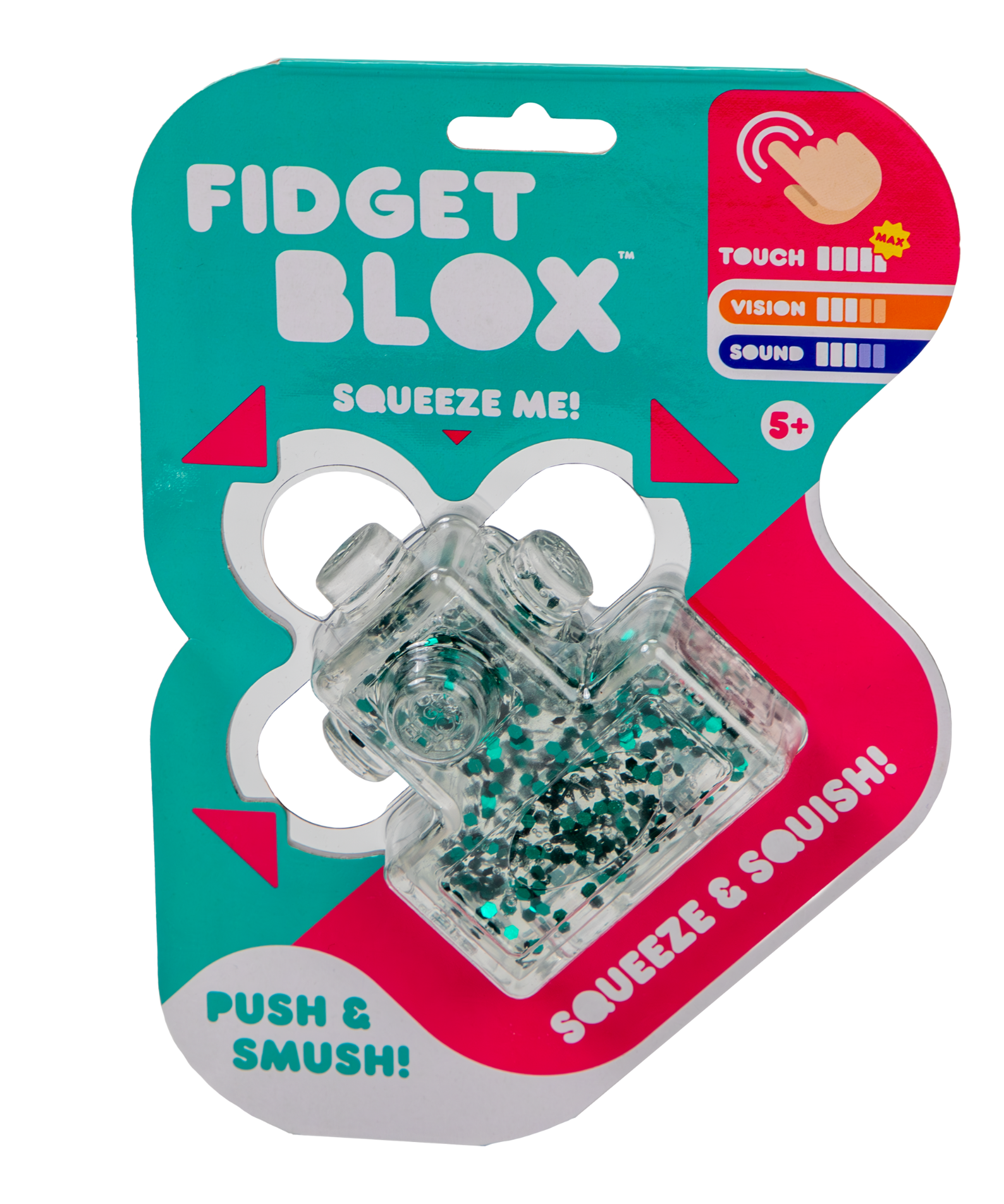 Goliath Fidget Blox, Touch Focused Sensory Squeeze & Play Fidget Toy, Push and Smush Anxiety & Stress Relief Calming Therapy Desk Toy for Adults and Children, Clear and Green