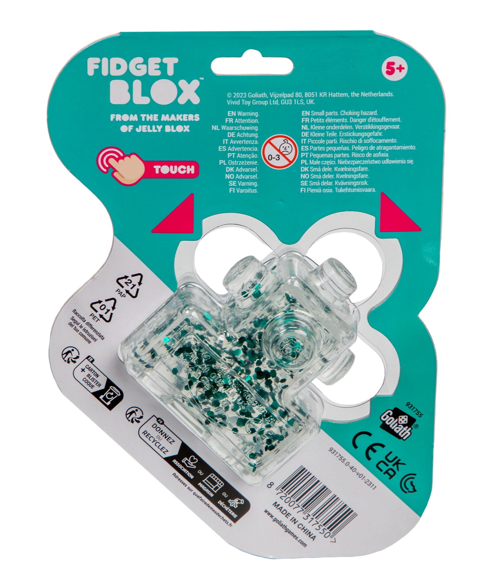 Goliath Fidget Blox, Touch Focused Sensory Squeeze & Play Fidget Toy, Push and Smush Anxiety & Stress Relief Calming Therapy Desk Toy for Adults and Children, Clear and Green