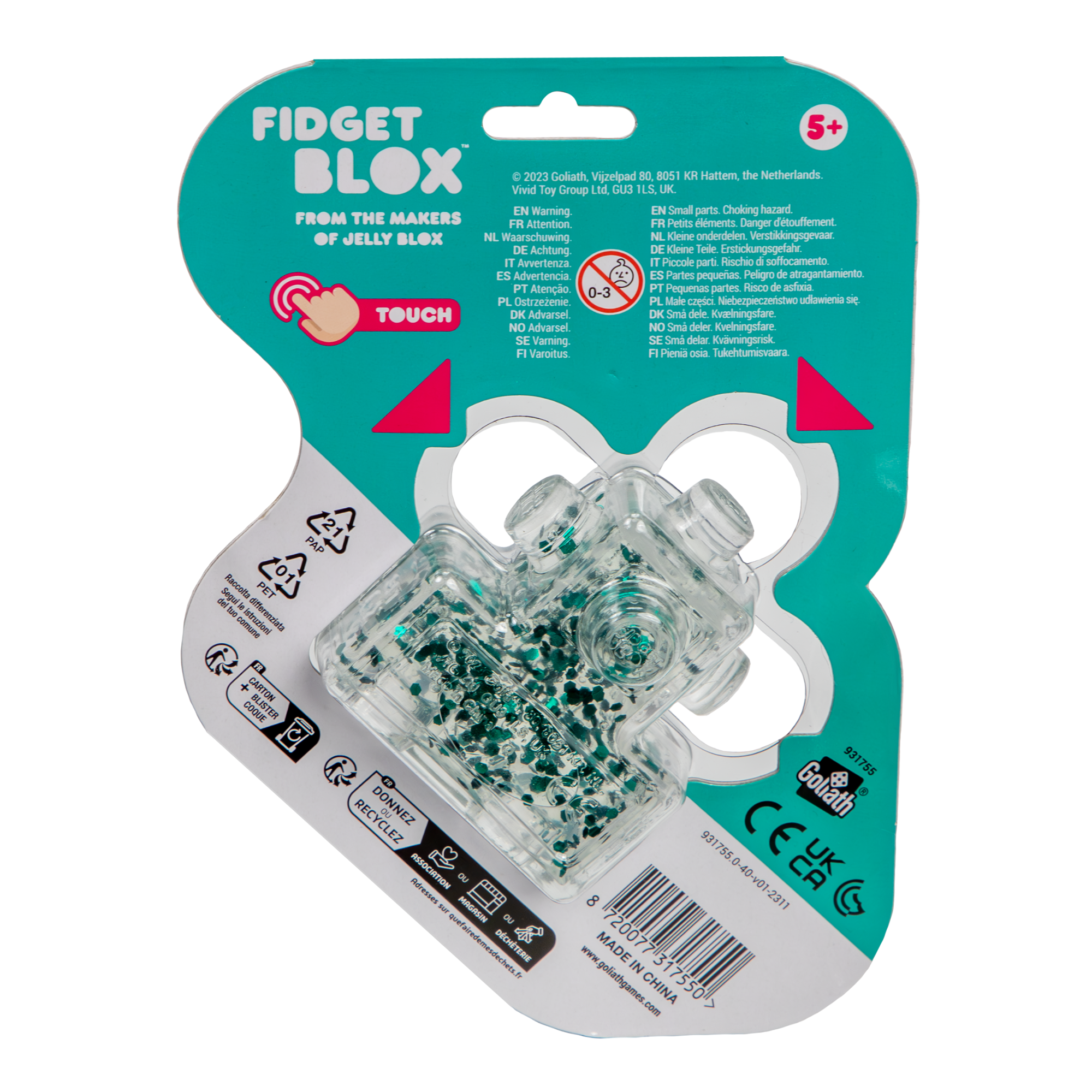 Goliath Fidget Blox, Touch Focused Sensory Squeeze & Play Fidget Toy, Push and Smush Anxiety & Stress Relief Calming Therapy Desk Toy for Adults and Children, Clear and Green