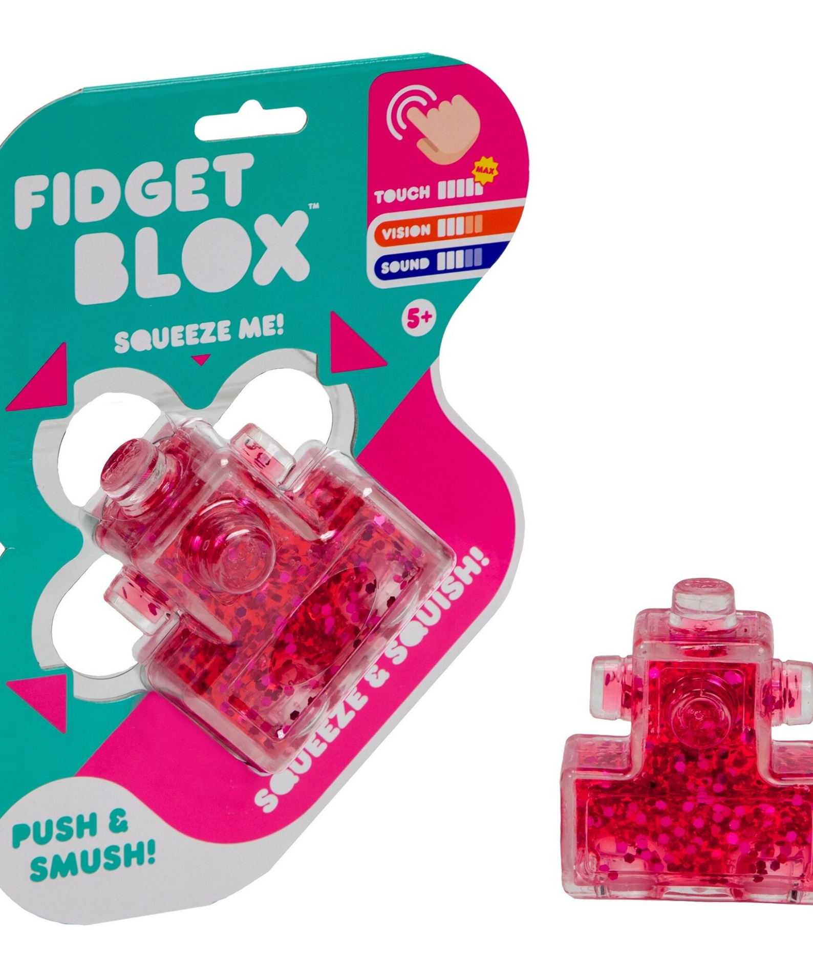 Goliath Fidget Blox, Touch Focused Sensory Squeeze & Play Fidget Toy, Push and Smush Anxiety & Stress Relief Calming Therapy Desk Toy for Adults and Children, Red and Pink