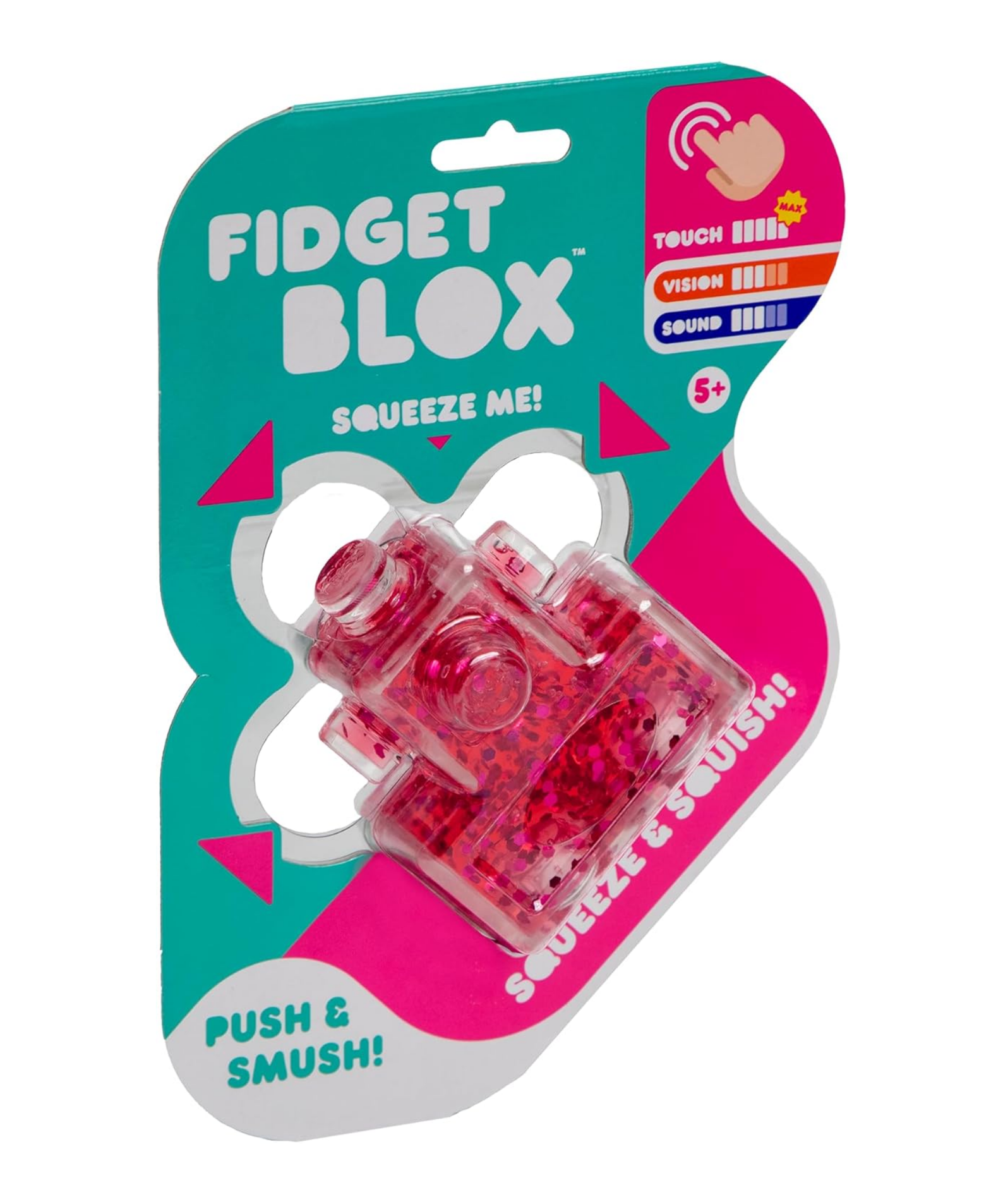 Goliath Fidget Blox, Touch Focused Sensory Squeeze & Play Fidget Toy, Push and Smush Anxiety & Stress Relief Calming Therapy Desk Toy for Adults and Children, Red and Pink
