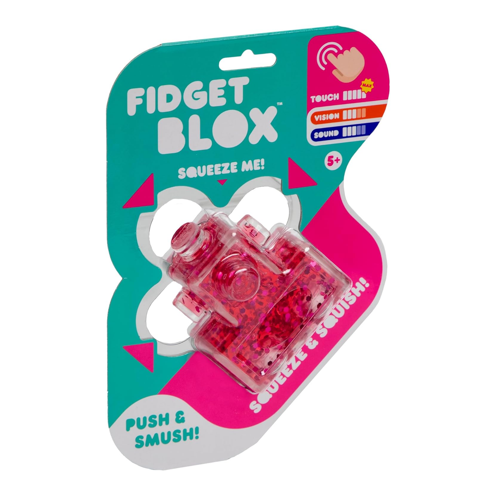 Goliath Fidget Blox, Touch Focused Sensory Squeeze & Play Fidget Toy, Push and Smush Anxiety & Stress Relief Calming Therapy Desk Toy for Adults and Children, Red and Pink