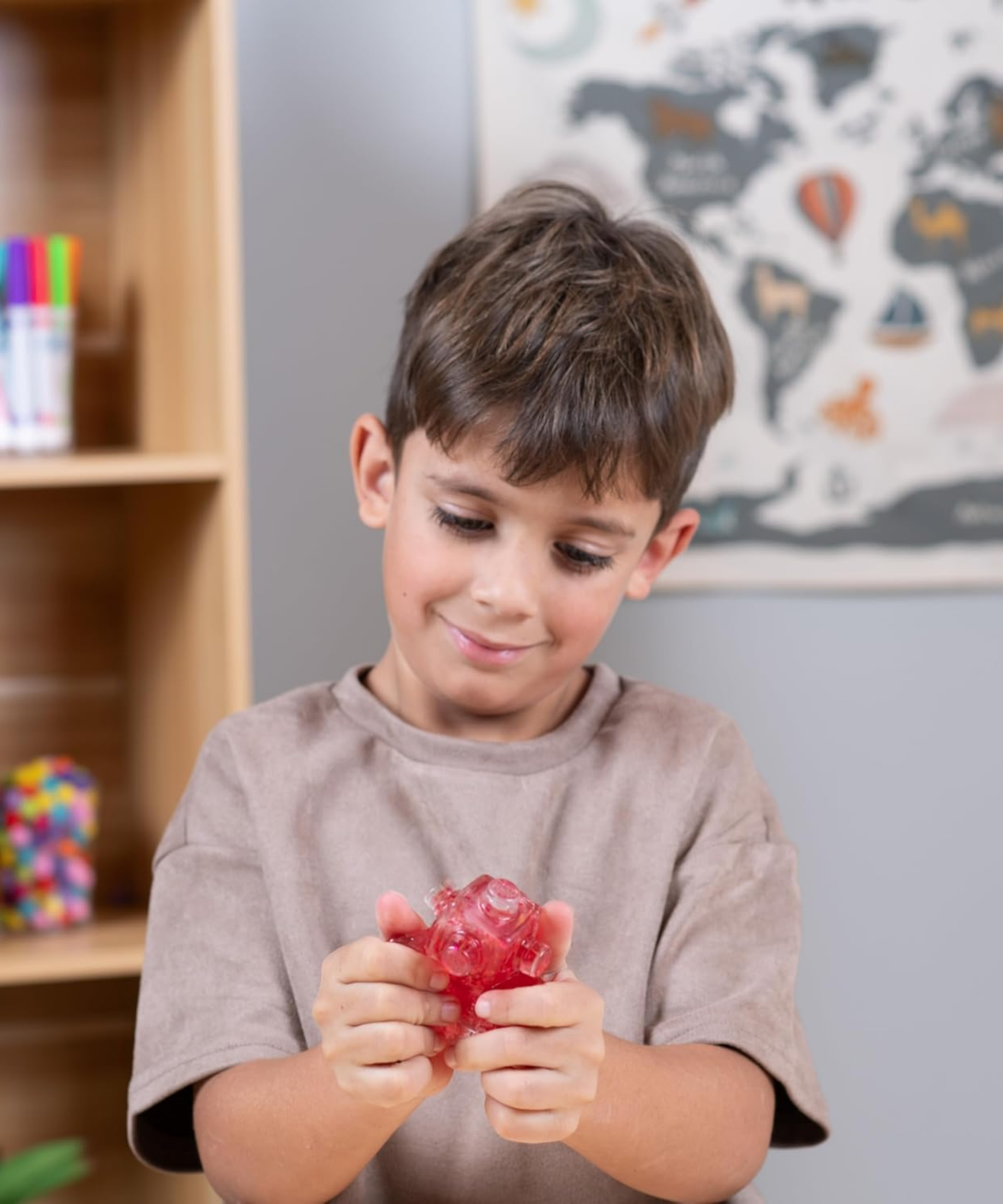 Goliath Fidget Blox, Touch Focused Sensory Squeeze & Play Fidget Toy, Push and Smush Anxiety & Stress Relief Calming Therapy Desk Toy for Adults and Children, Red and Pink