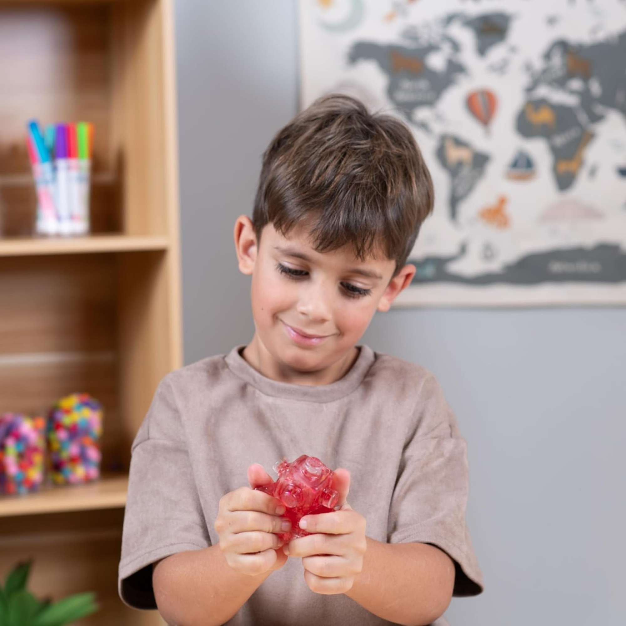 Goliath Fidget Blox, Touch Focused Sensory Squeeze & Play Fidget Toy, Push and Smush Anxiety & Stress Relief Calming Therapy Desk Toy for Adults and Children, Red and Pink