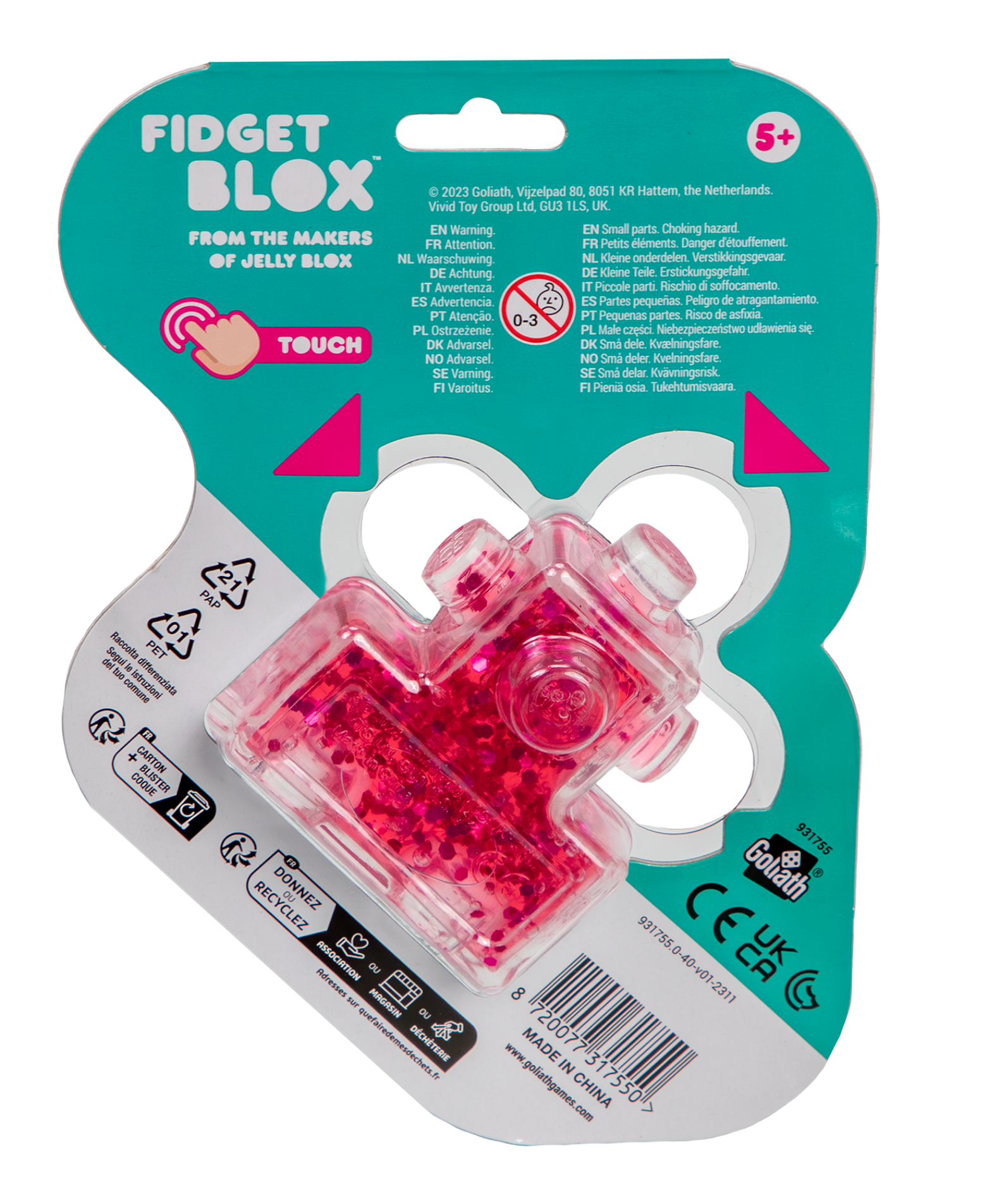 Goliath Fidget Blox, Touch Focused Sensory Squeeze & Play Fidget Toy, Push and Smush Anxiety & Stress Relief Calming Therapy Desk Toy for Adults and Children, Red and Pink