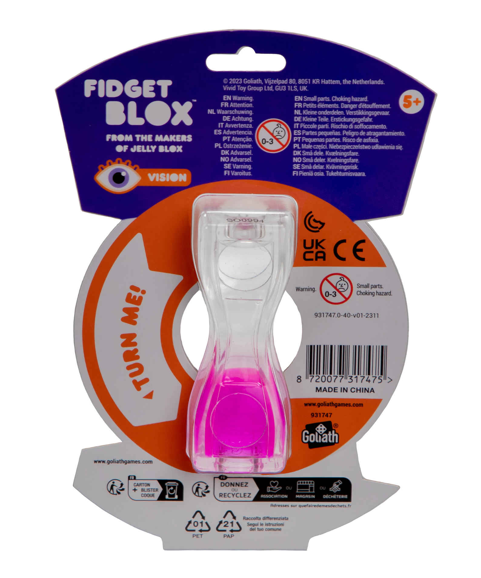 Goliath Fidget Blox, Vision Focused Sensory Squeeze & Play Fidget Toy, Liquid and Colour Based, Anxiety & Stress Relief Calming Therapy Desk Toy for Adults and Children, Pink