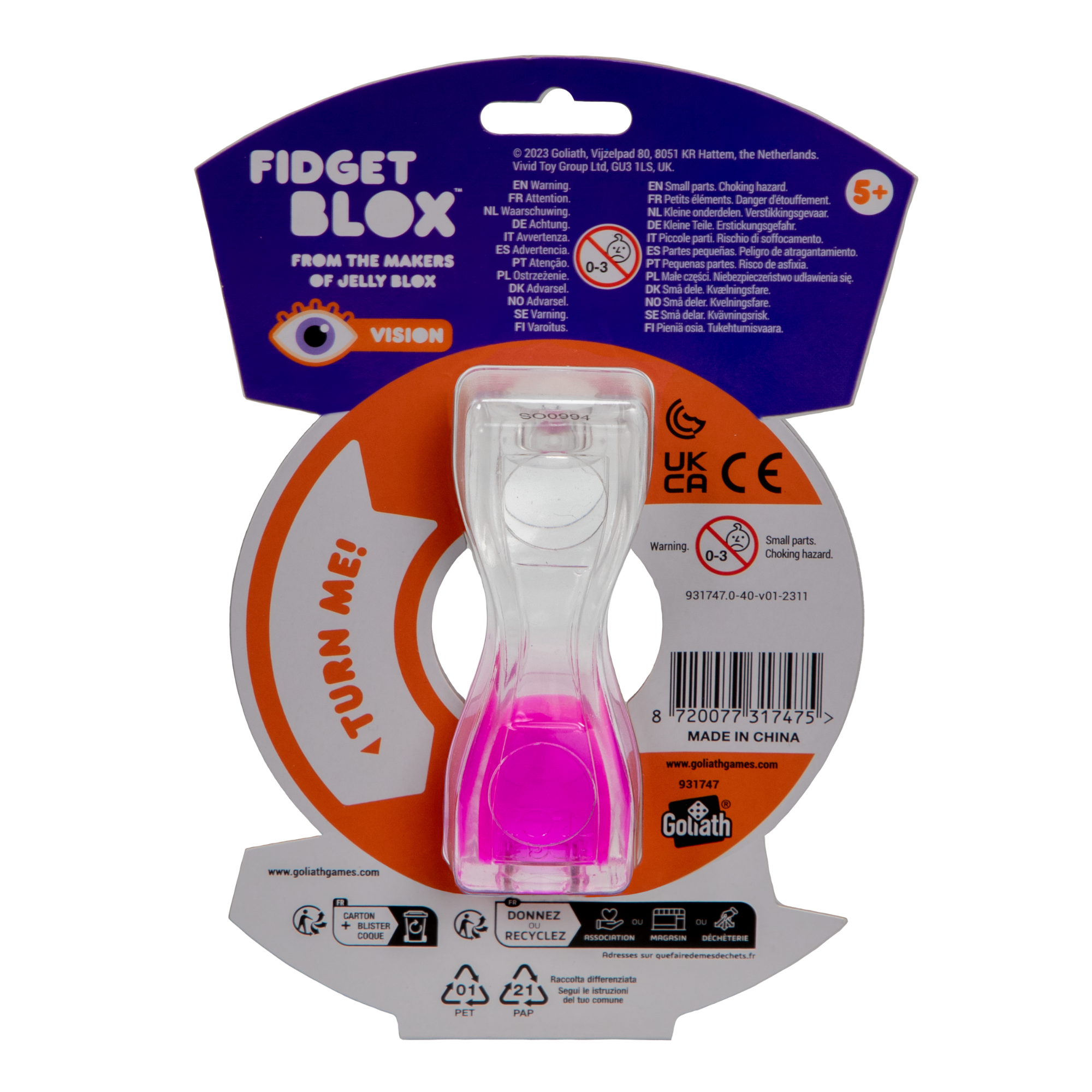 Goliath Fidget Blox, Vision Focused Sensory Squeeze & Play Fidget Toy, Liquid and Colour Based, Anxiety & Stress Relief Calming Therapy Desk Toy for Adults and Children, Pink