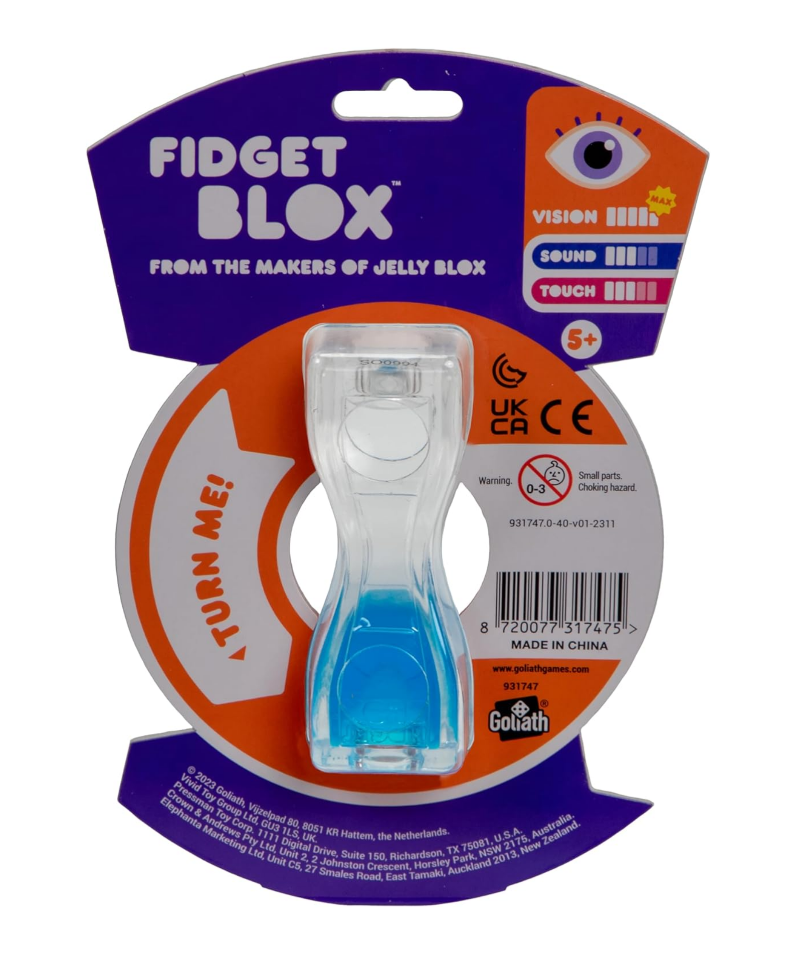 Goliath Fidget Blox, Vision Focused Sensory Squeeze & Play Fidget Toy, Liquid and Colour Based, Anxiety & Stress Relief Calming Therapy Desk Toy for Adults and Children, Blue