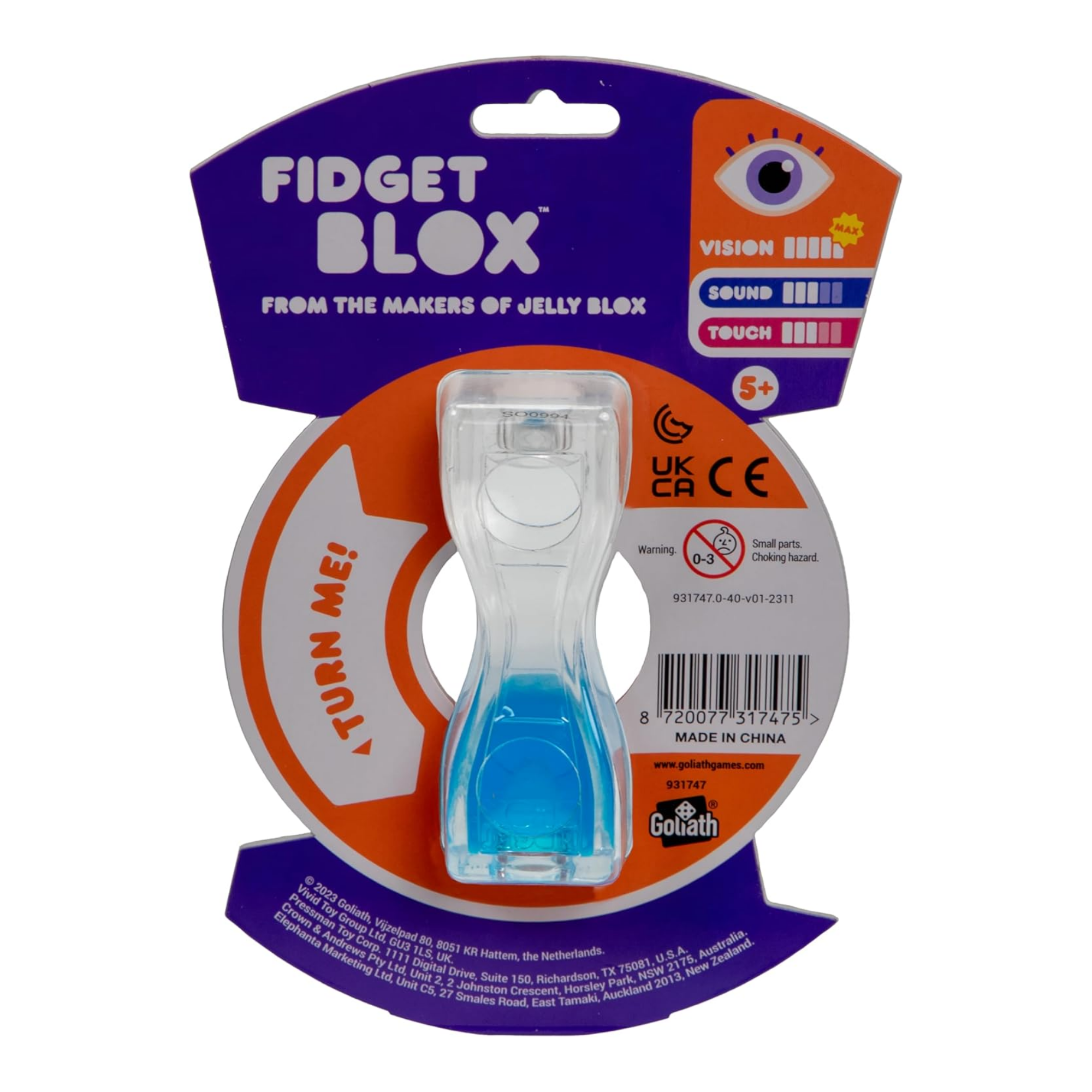 Goliath Fidget Blox, Vision Focused Sensory Squeeze & Play Fidget Toy, Liquid and Colour Based, Anxiety & Stress Relief Calming Therapy Desk Toy for Adults and Children, Blue