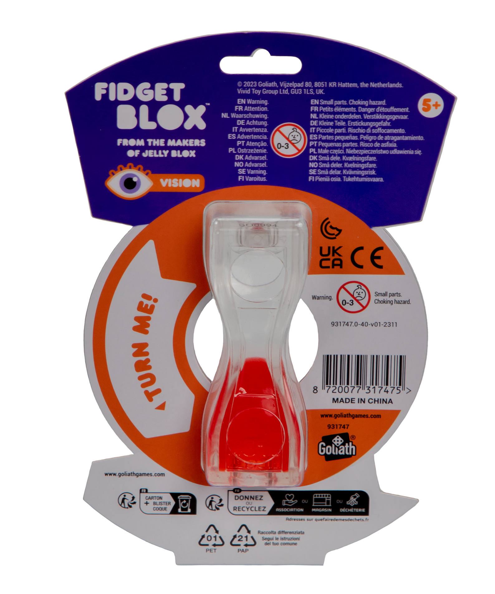 Goliath Fidget Blox, Vision Focused Sensory Squeeze & Play Fidget Toy, Liquid and Colour Based, Anxiety & Stress Relief Calming Therapy Desk Toy for Adults and Children, Red