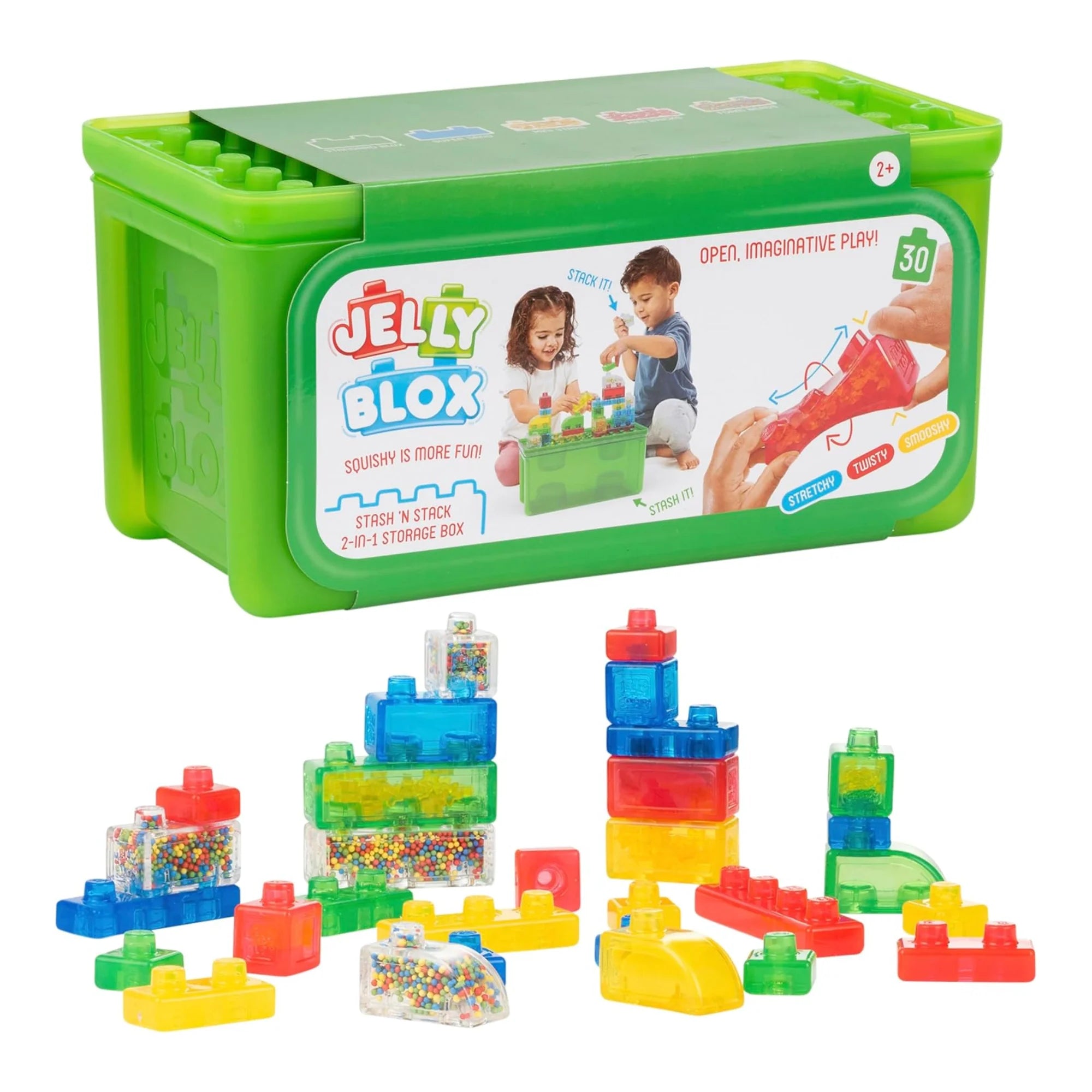 Goliath Jelly Blox 2 in 1 Storage Case, 30 Piece Toddler & Preschool Building Blocks, Ouch-Free Tactile & Sensory Play Fidget Toy, Stackable, Squishable & Stretchable Blocks for Boys & Girls Aged 2+
