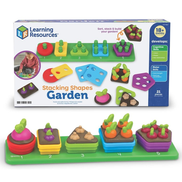 Learning Resources Stacking Shapes Garden, Fine Motor Skills, Stacking and Sorting Puzzle Board, Montessori Toddler, Sensory Table Toy, Colour Matching, Busy Board, Gifts for Boys