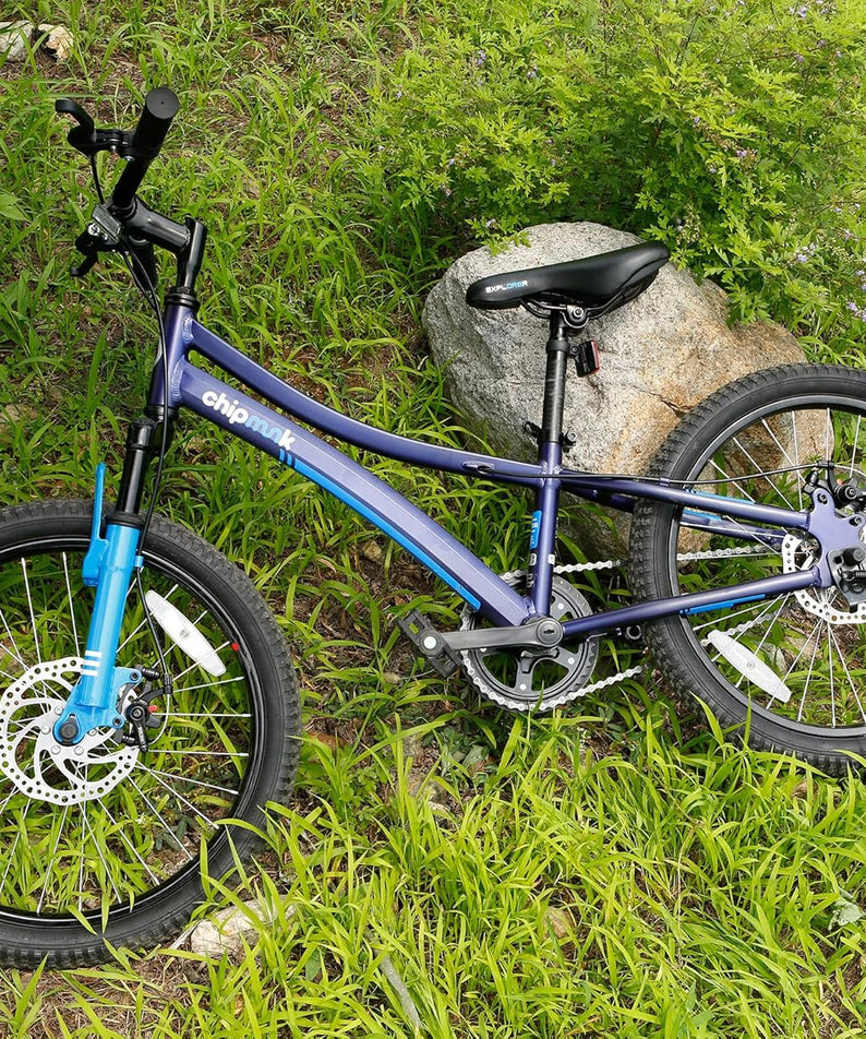 Chipmunk Explorer 20 Inch Bicycle with Lightweight Aluminium Frame, Adjustable Seat and Handle, Front + Rear Brakes, 95% Pre-Assembled Kid's Bikes with Kickstand for Children 8-12 Years Old, Blue