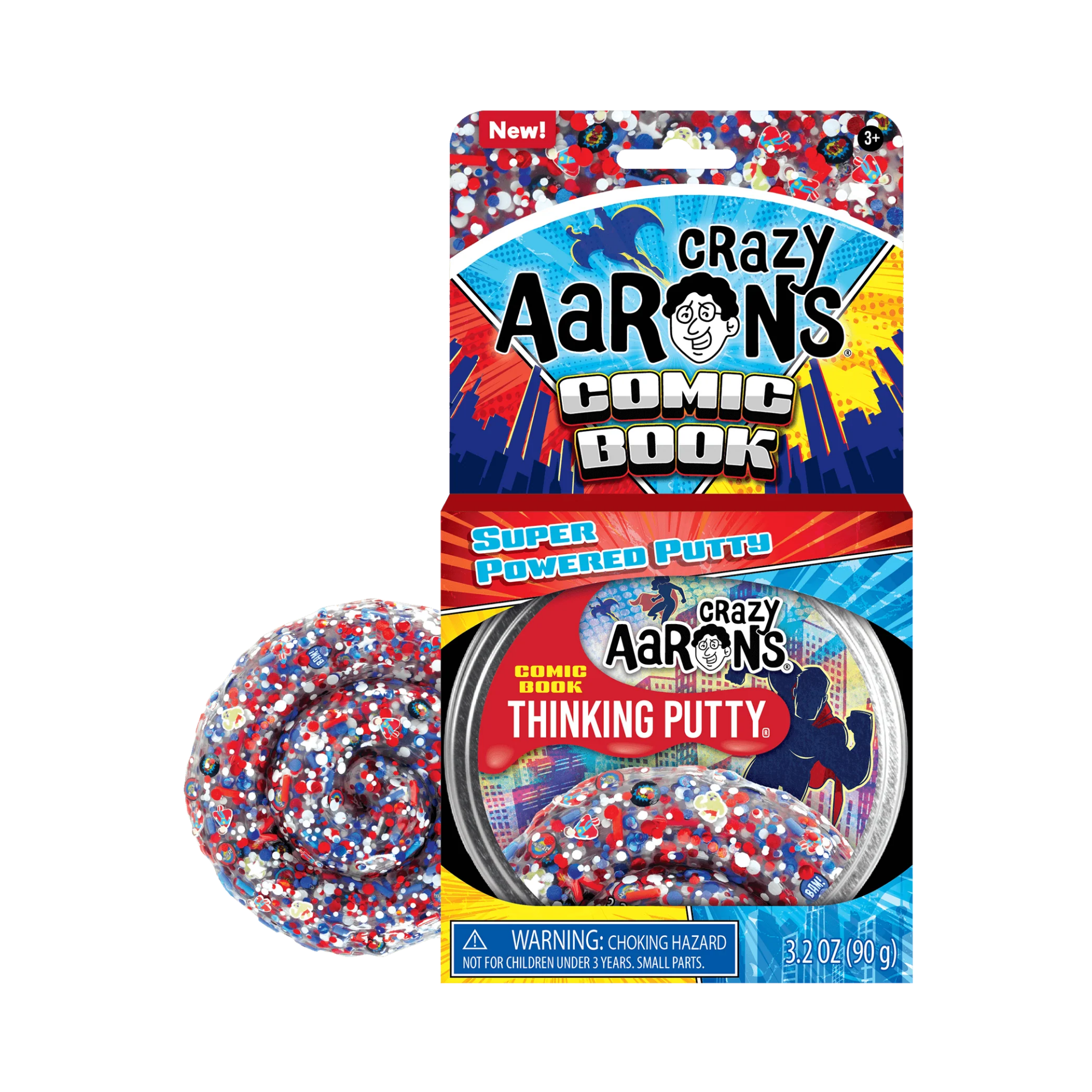Crazy Aaron's Comic Book Thinking Putty, 4" Tin with 90g of Non-Toxic Sensory Play Putty which Never Dries Out, Soft Textured Creative Fidget Toy for Boys and Girls Ages 3Y+