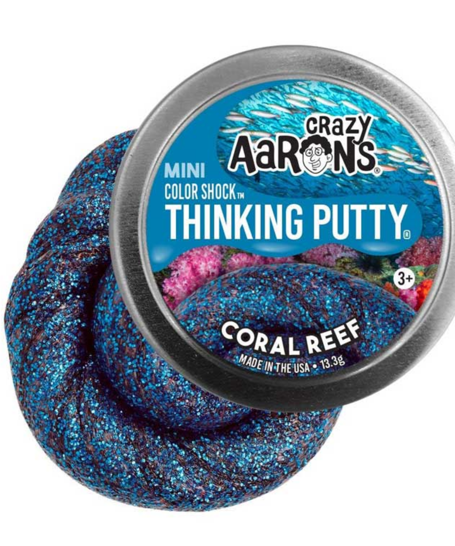 Crazy Aaron's Colour Shock Mini Coral Reef Thinking Putty, 2" Tin with 13g of Non-Toxic Sensory Play Putty which Never Dries Out, Soft Textured Creative Fidget Toy for Boys and Girls Ages 3Y+