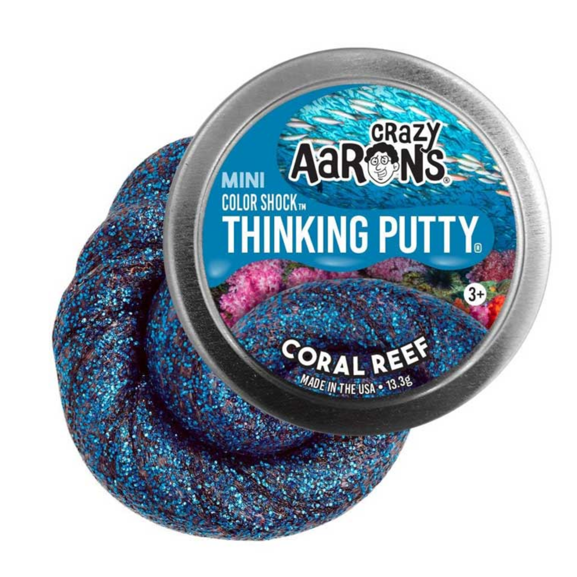 Crazy Aaron's Colour Shock Mini Coral Reef Thinking Putty, 2" Tin with 13g of Non-Toxic Sensory Play Putty which Never Dries Out, Soft Textured Creative Fidget Toy for Boys and Girls Ages 3Y+