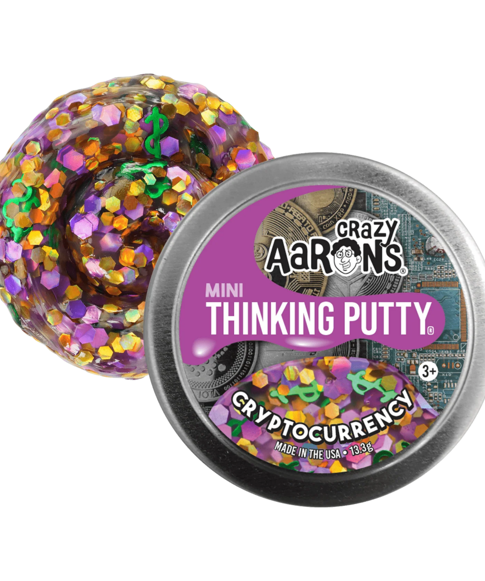 Crazy Aaron's Mini Cryptocurrency Thinking Putty, 2" Tin with 13g of Non-Toxic Sensory Play Putty which Never Dries Out, Soft Textured Creative Fidget Toy for Boys and Girls Ages 3Y+