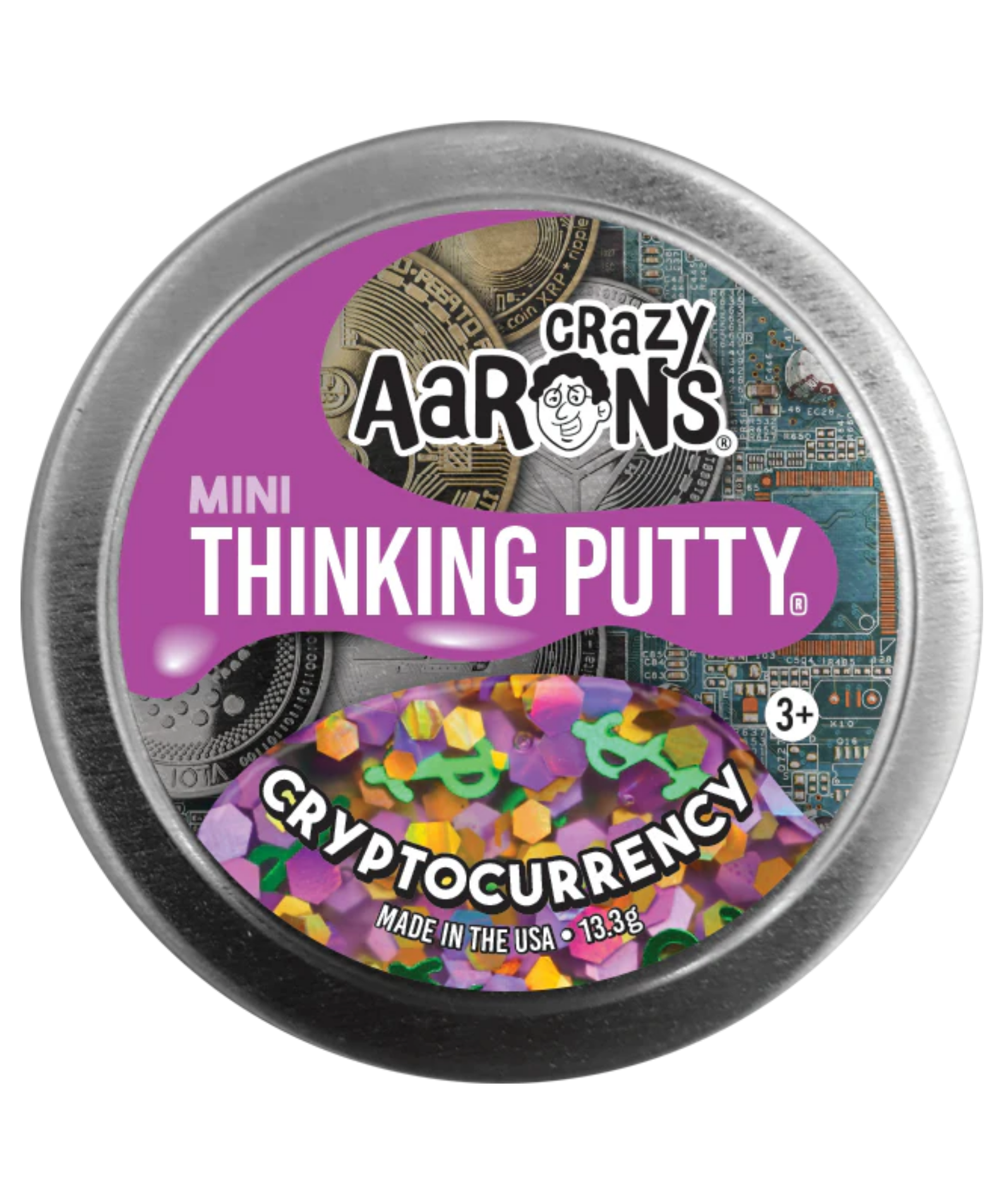 Crazy Aaron's Mini Cryptocurrency Thinking Putty, 2" Tin with 13g of Non-Toxic Sensory Play Putty which Never Dries Out, Soft Textured Creative Fidget Toy for Boys and Girls Ages 3Y+