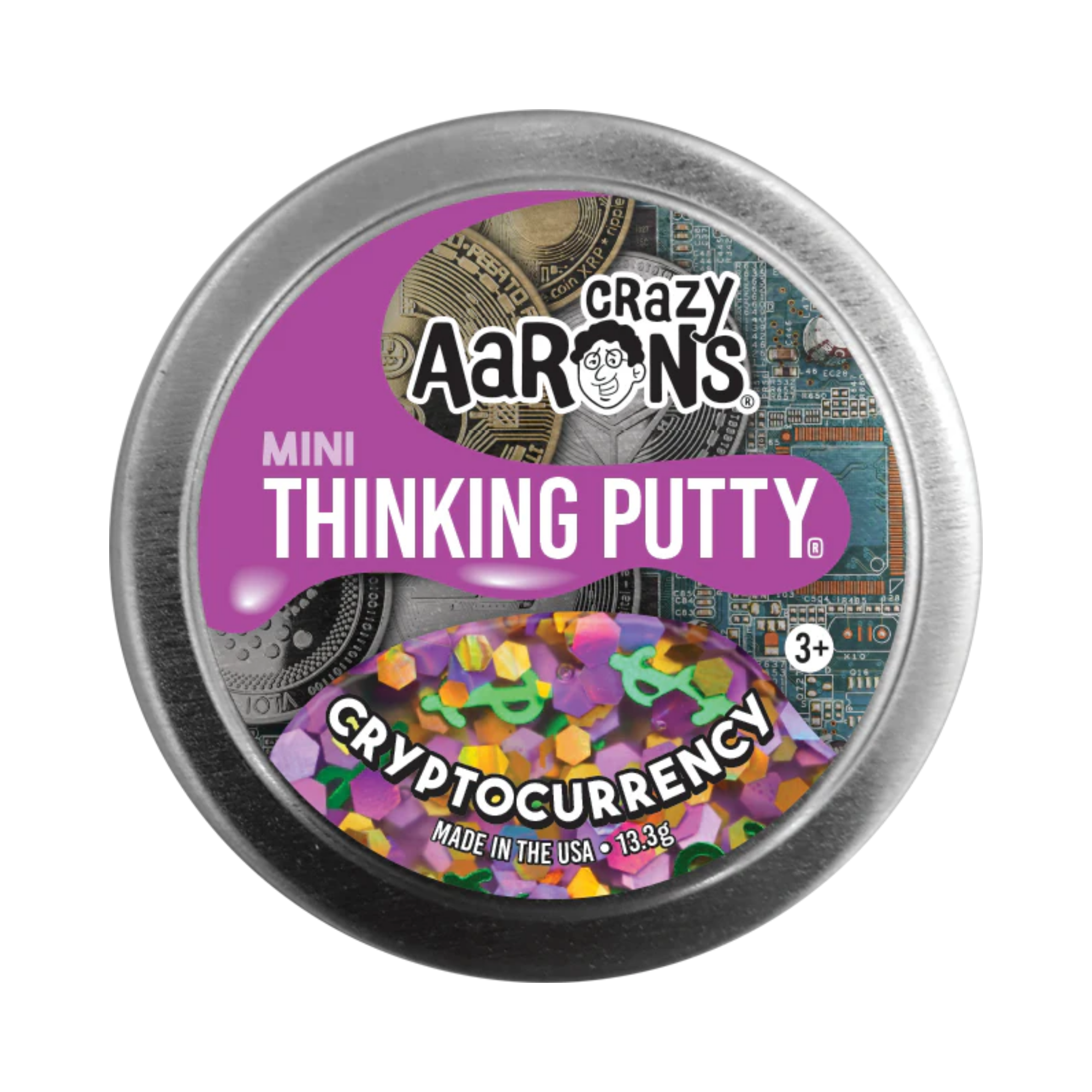 Crazy Aaron's Mini Cryptocurrency Thinking Putty, 2" Tin with 13g of Non-Toxic Sensory Play Putty which Never Dries Out, Soft Textured Creative Fidget Toy for Boys and Girls Ages 3Y+