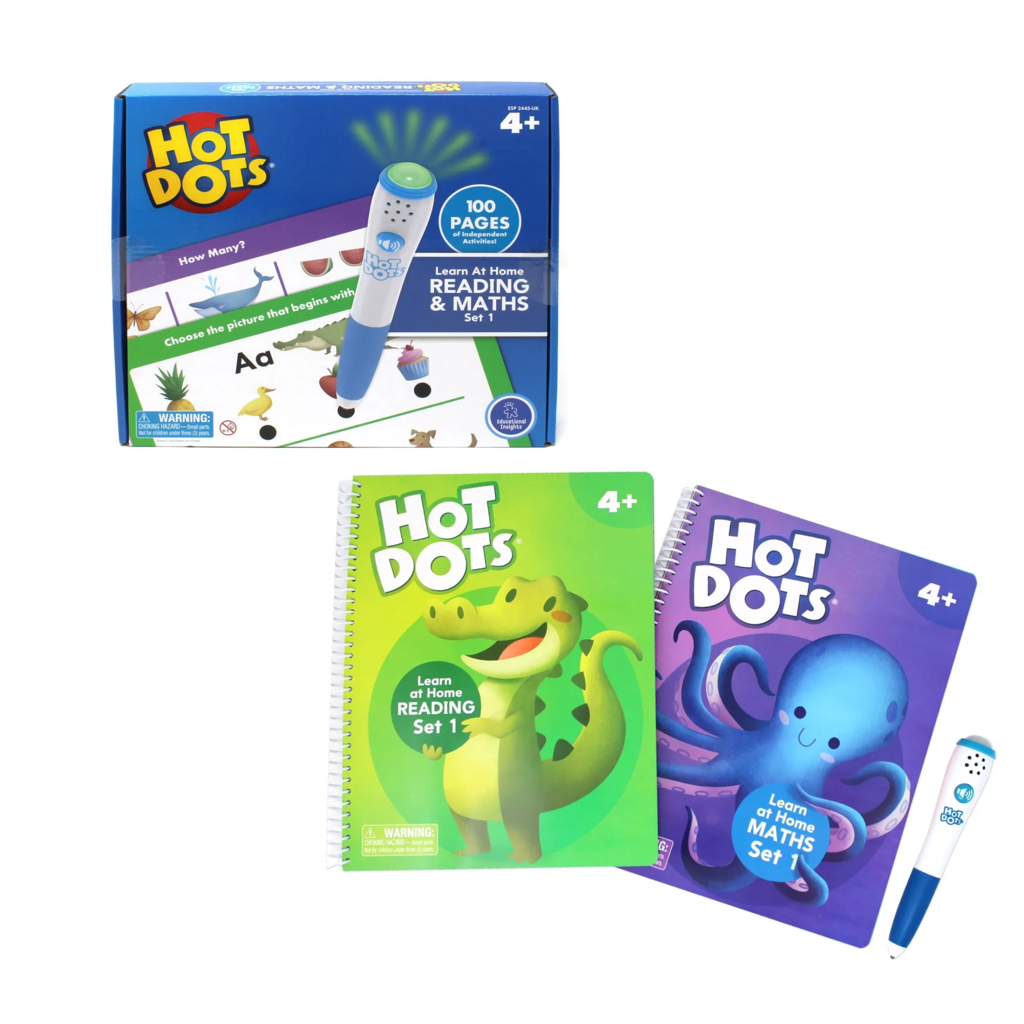 Learning Resources Hot Dots Learn at Home Reading and Maths Set 1, Interactive Learning System with Pen and 2 Activity Books, Ages 4 Plus