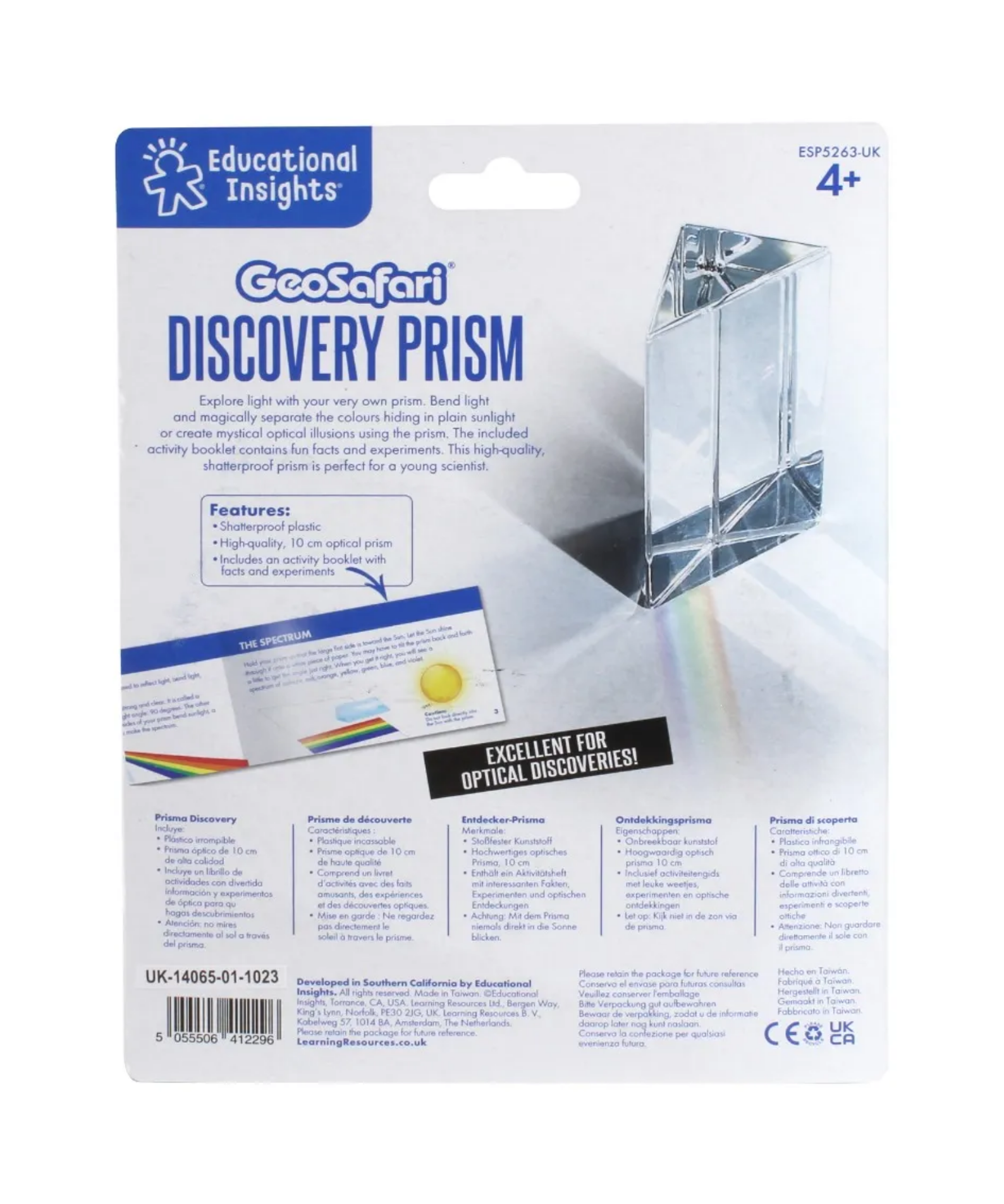Learning Resources Discovery Prism, 10cm Optical Science Prism for Kids, Splits White Light into a Spectrum, Includes Activity Guide, Ages 8+
