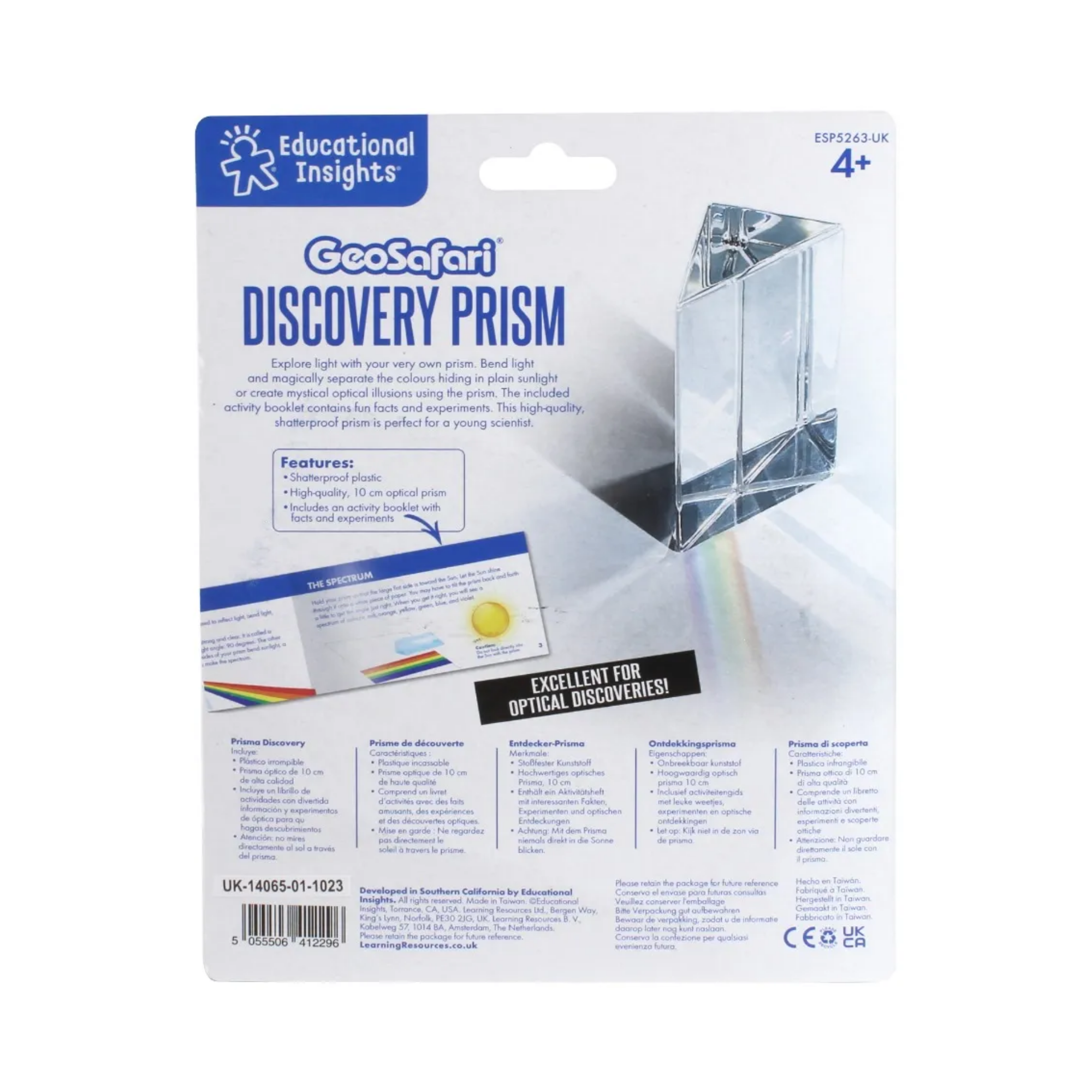 Learning Resources Discovery Prism, 10cm Optical Science Prism for Kids, Splits White Light into a Spectrum, Includes Activity Guide, Ages 8+