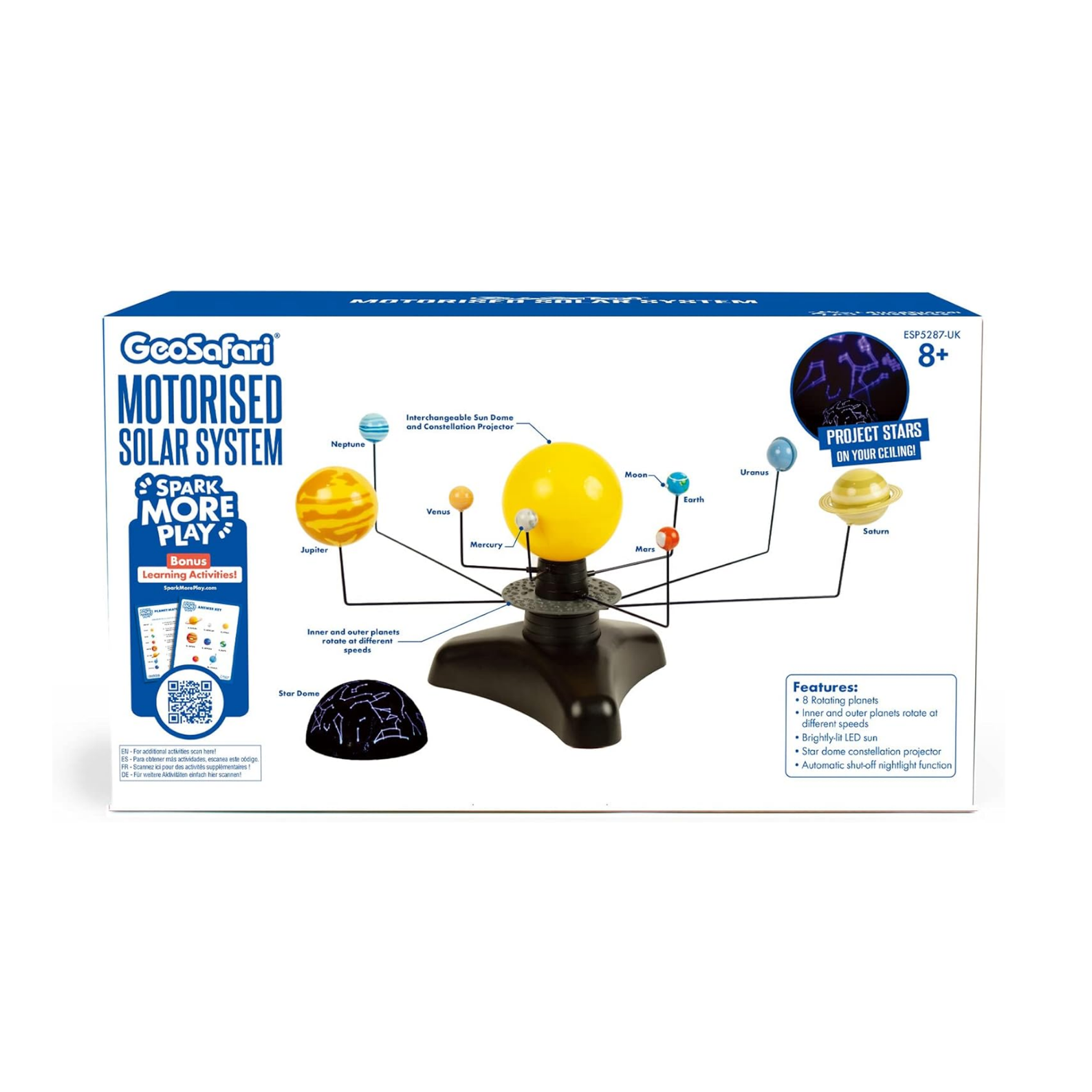 Learning Resources GeoSafari Motorised Solar System, Interactive Rotating & Revolving Model with Light-Up Sun & Star Projector, Includes Multilingual Activity Guide, For Kids Ages 8+