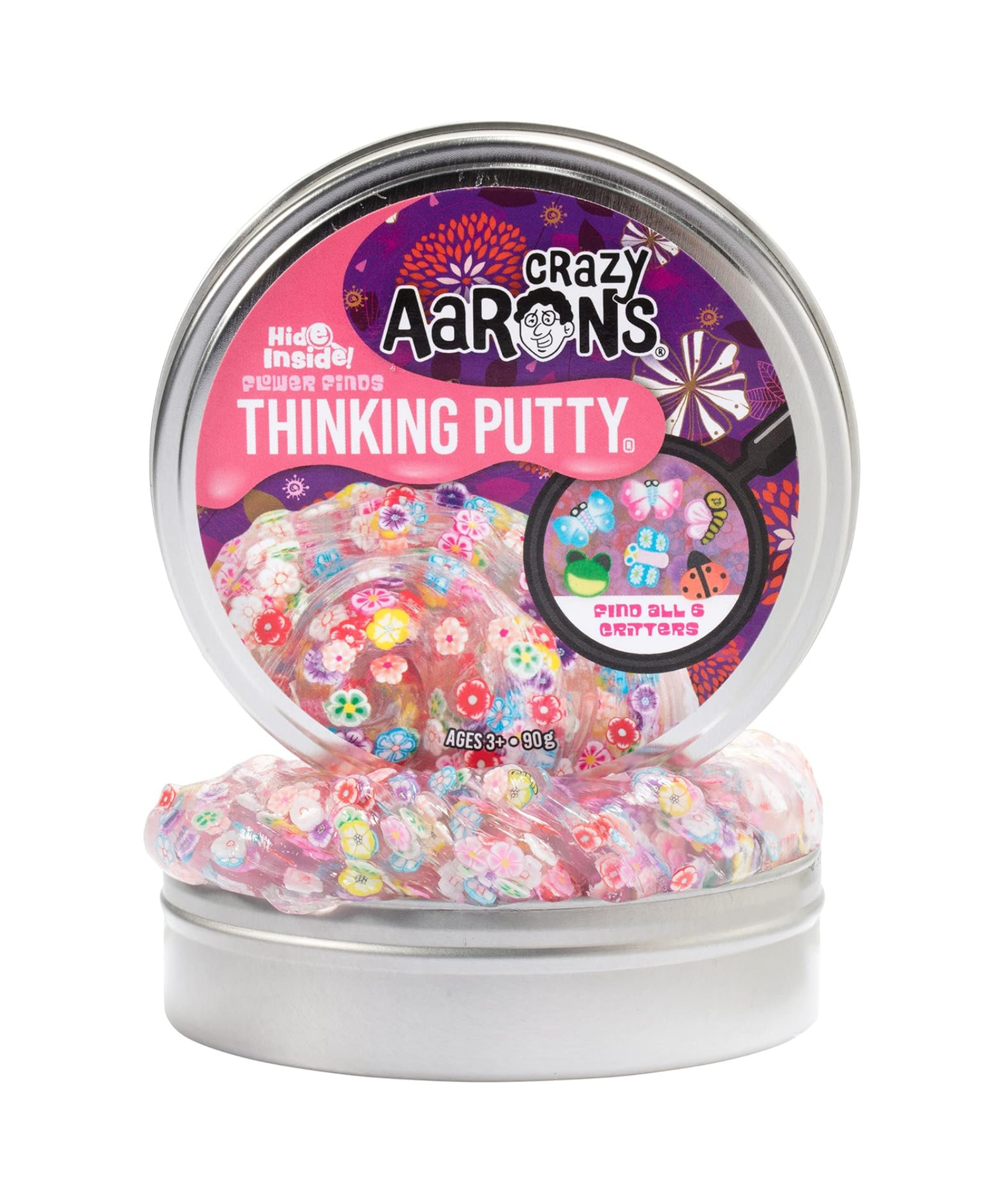 Crazy Aaron's Hide Inside! Flower Finds Thinking Putty, 4" Tin with 90g of Non-Toxic Sensory Play Putty which Never Dries Out, Soft Textured Creative Fidget Toy for Boys and Girls Ages 3Y+