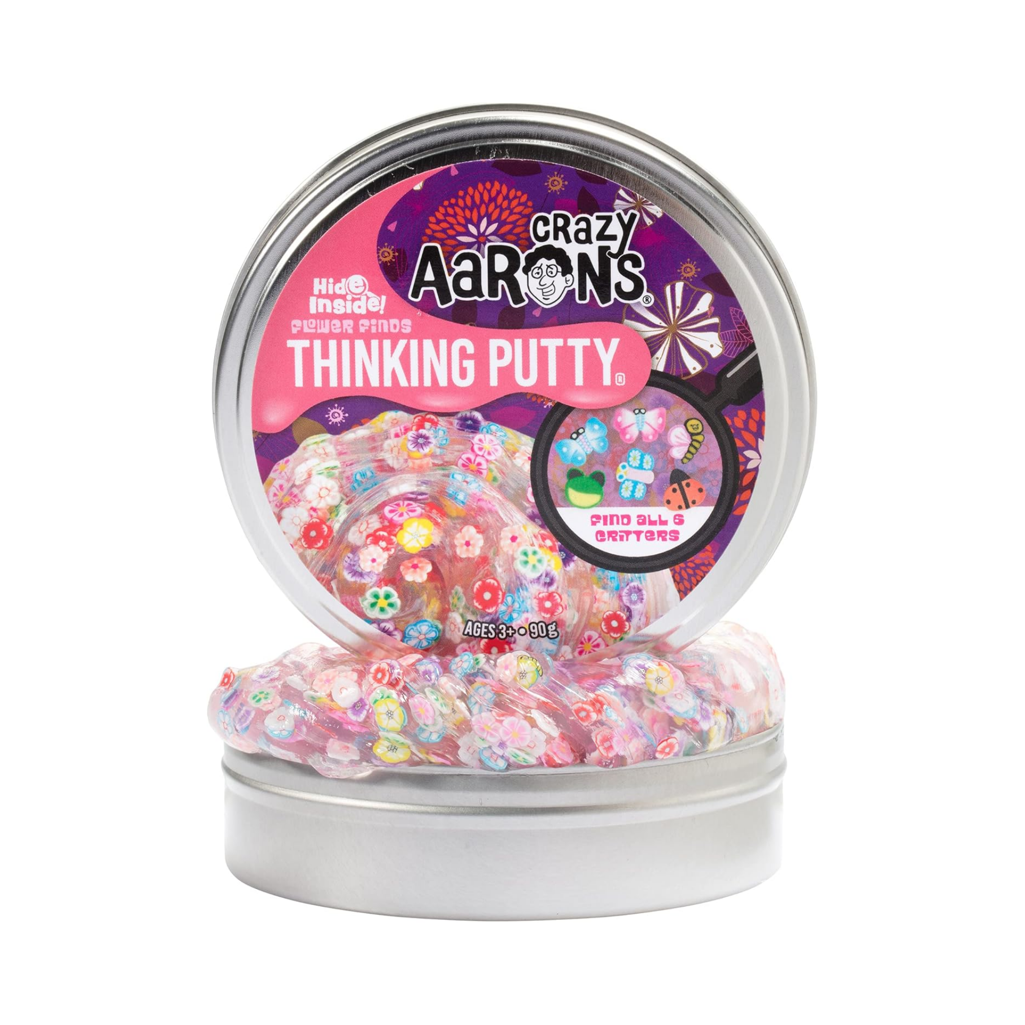 Crazy Aaron's Hide Inside! Flower Finds Thinking Putty, 4" Tin with 90g of Non-Toxic Sensory Play Putty which Never Dries Out, Soft Textured Creative Fidget Toy for Boys and Girls Ages 3Y+