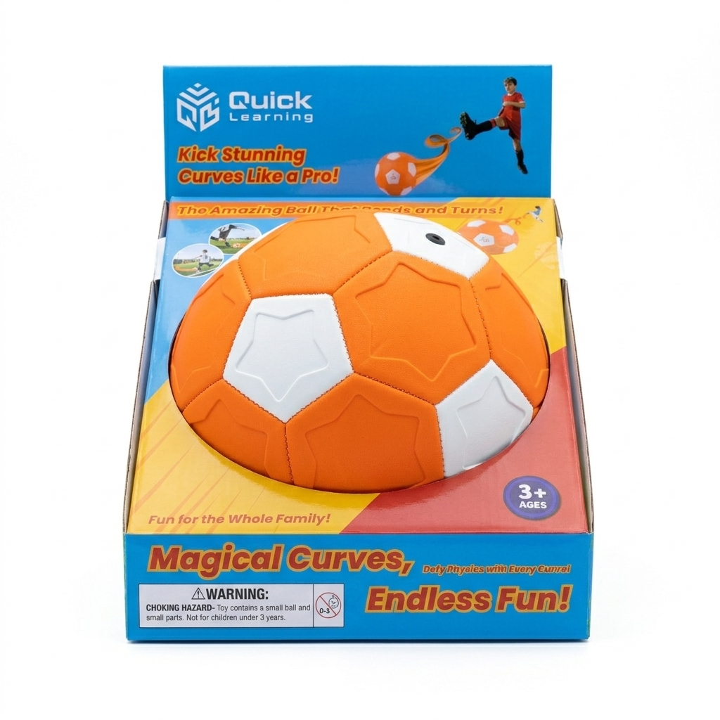 Quick Learning Curve Soccer Ball - Magical Curves Trick Shot Ball for Kids - Swerve, Bend & Kick Like a Pro - Orange/White - Ages 3+