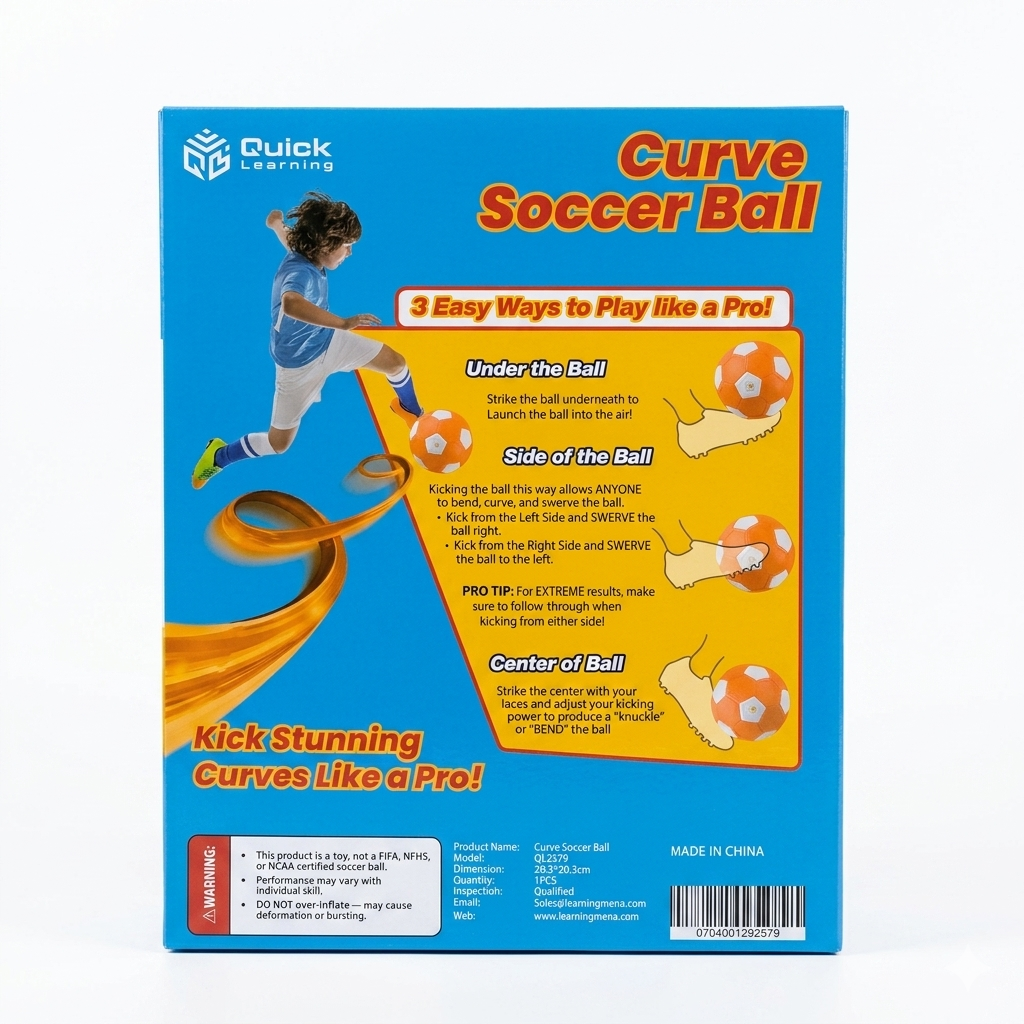 Quick Learning Curve Soccer Ball - Magical Curves Trick Shot Ball for Kids - Swerve, Bend & Kick Like a Pro - Orange/White - Ages 3+