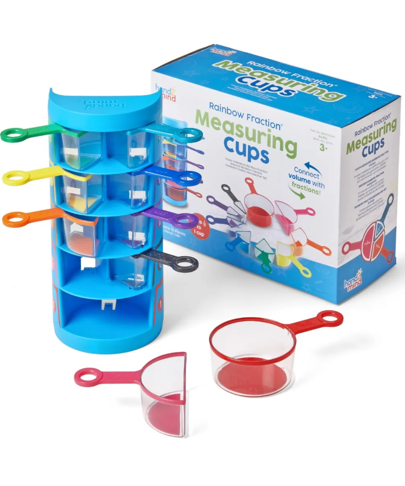 Learning Resources Rainbow Fraction Measuring Cups, Set of 9 Colour-Coded Fraction Cups for Learning Volume, Capacity and Baking, Visual Fraction Learning for Ages 3 and Up