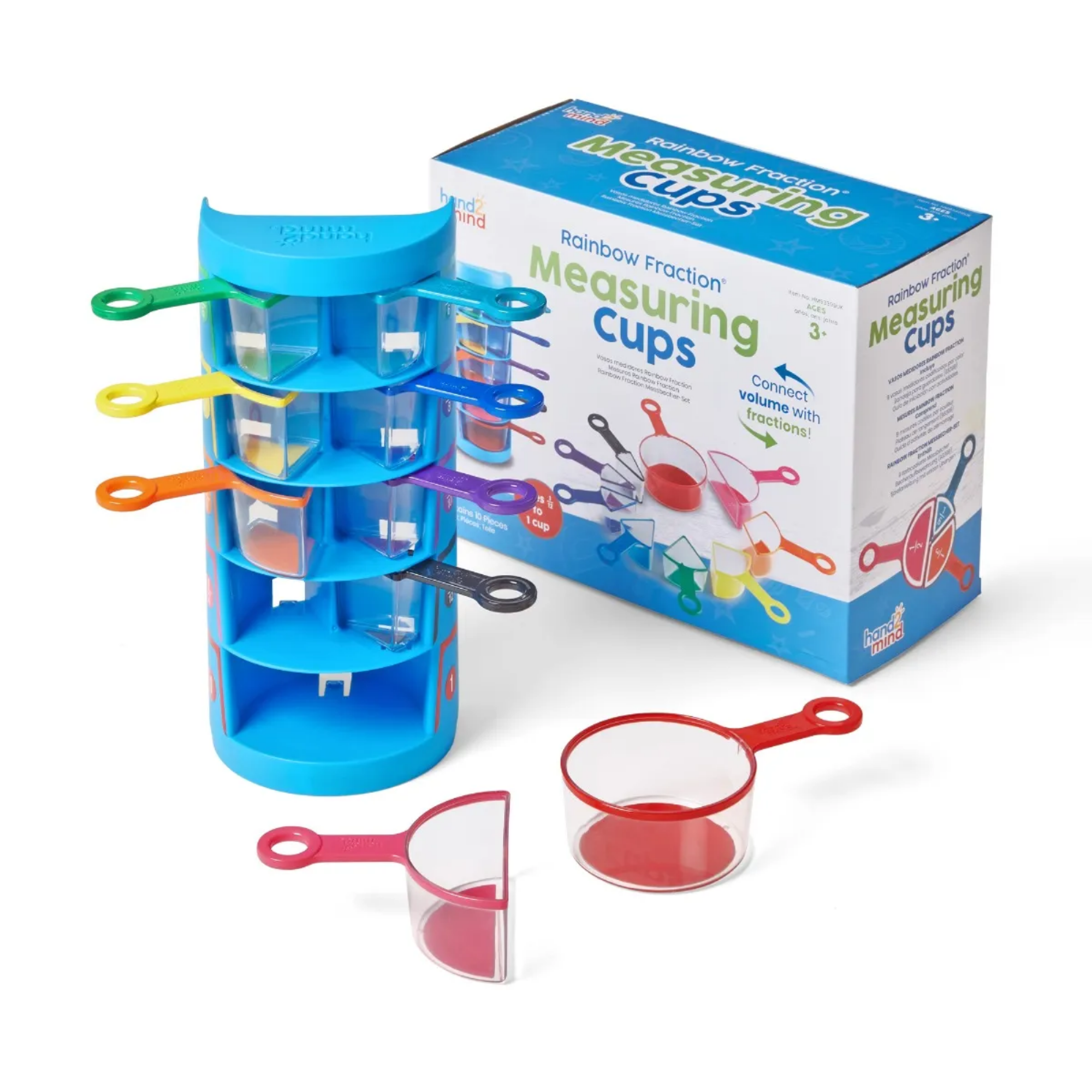 Learning Resources Rainbow Fraction Measuring Cups, Set of 9 Colour-Coded Fraction Cups for Learning Volume, Capacity and Baking, Visual Fraction Learning for Ages 3 and Up