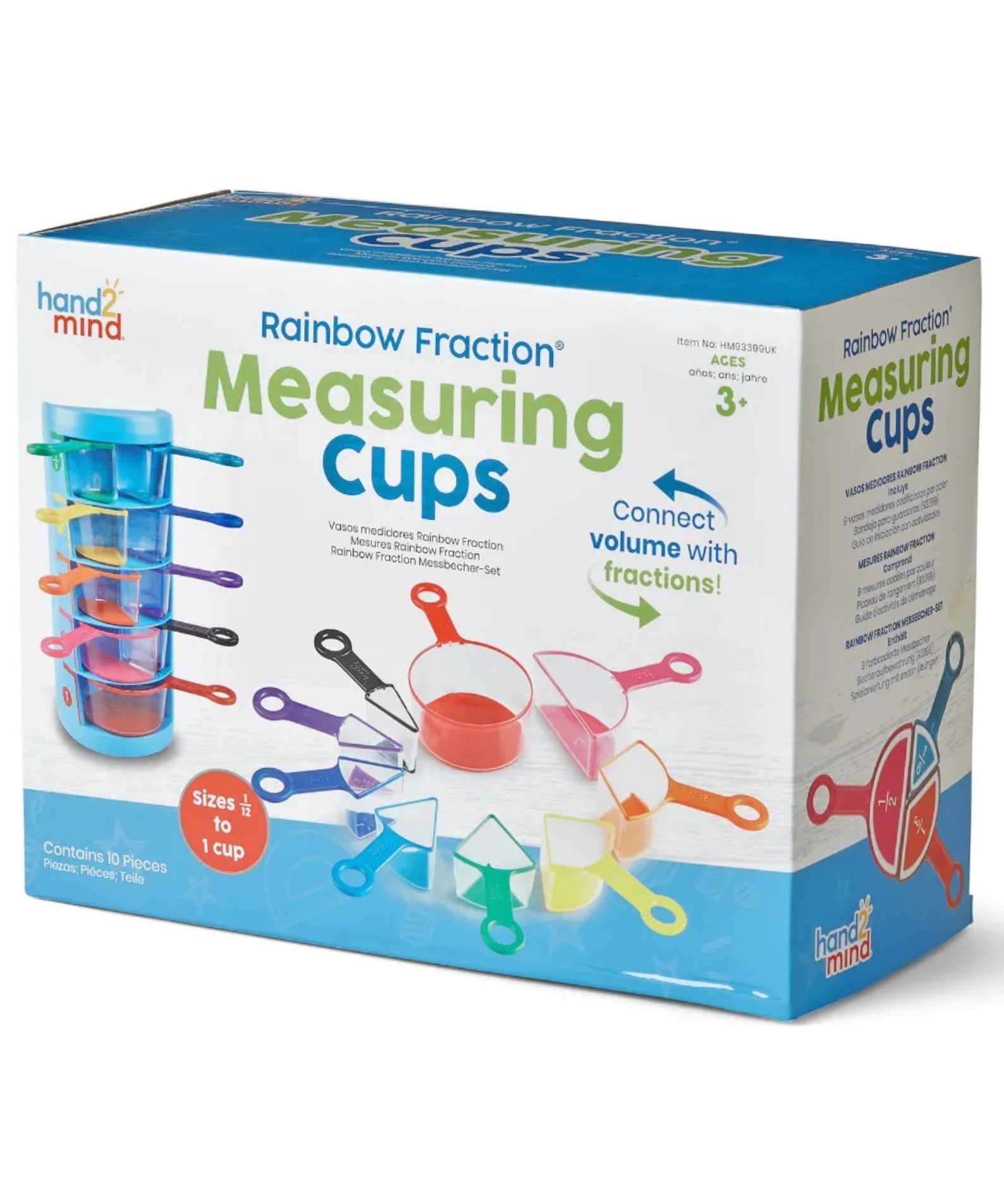 Learning Resources Rainbow Fraction Measuring Cups, Set of 9 Colour-Coded Fraction Cups for Learning Volume, Capacity and Baking, Visual Fraction Learning for Ages 3 and Up