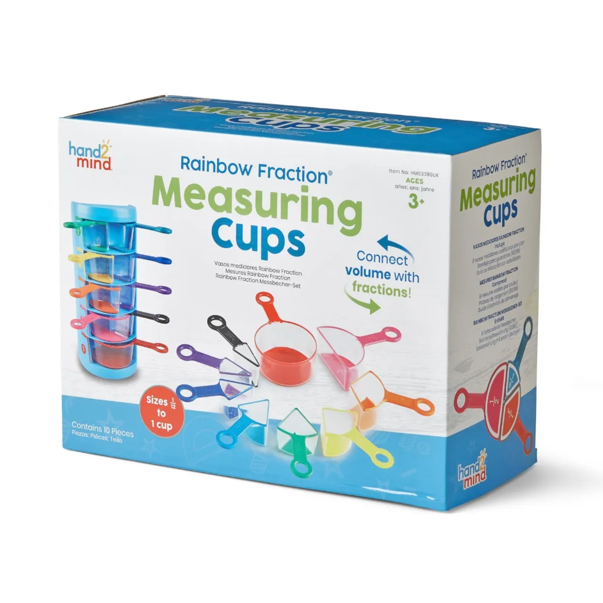 Learning Resources Rainbow Fraction Measuring Cups, Set of 9 Colour-Coded Fraction Cups for Learning Volume, Capacity and Baking, Visual Fraction Learning for Ages 3 and Up