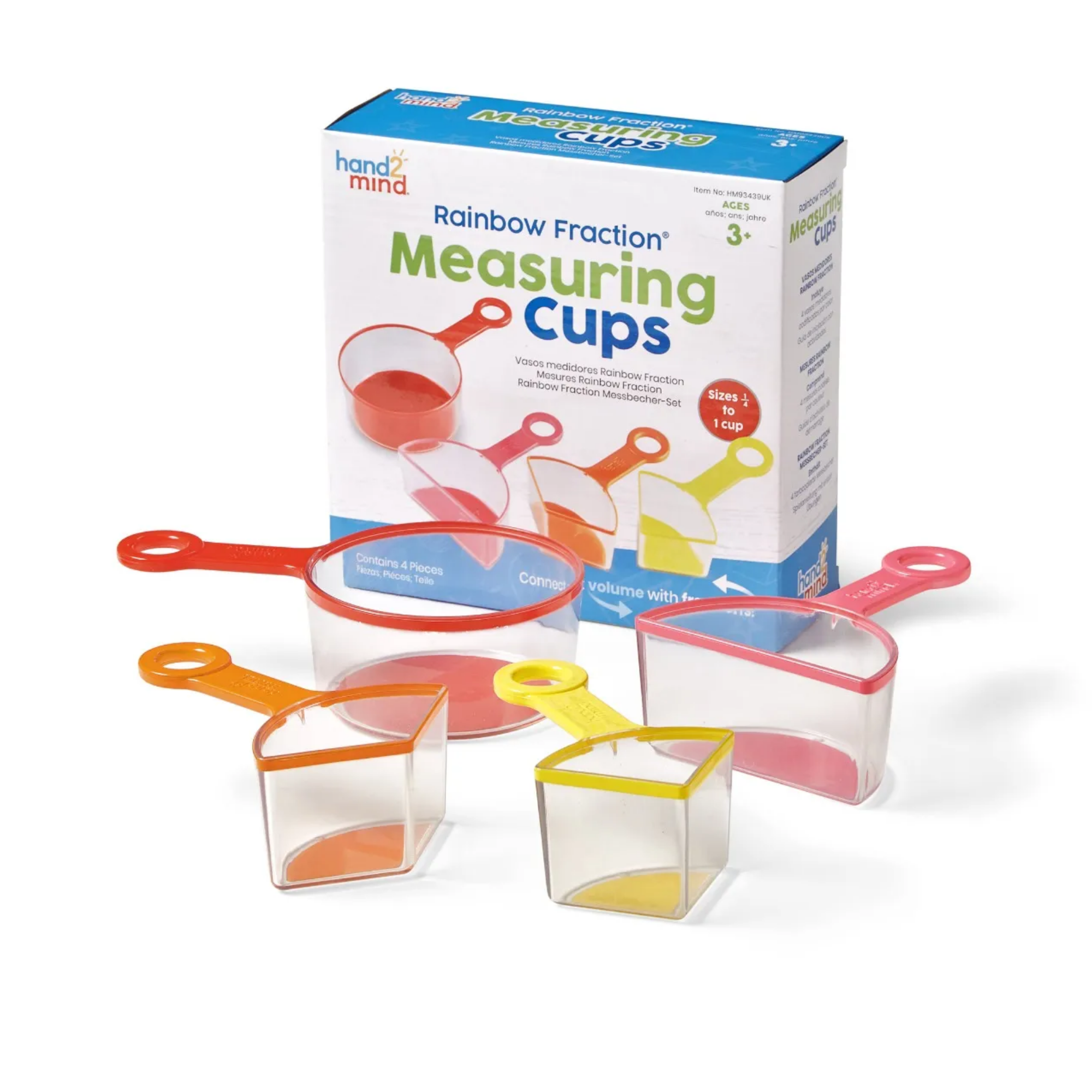 Learning Resources Rainbow Fraction Measuring Cups Set of 4 Visual Fraction Learning Tool for Kids Ages 3 Plus
