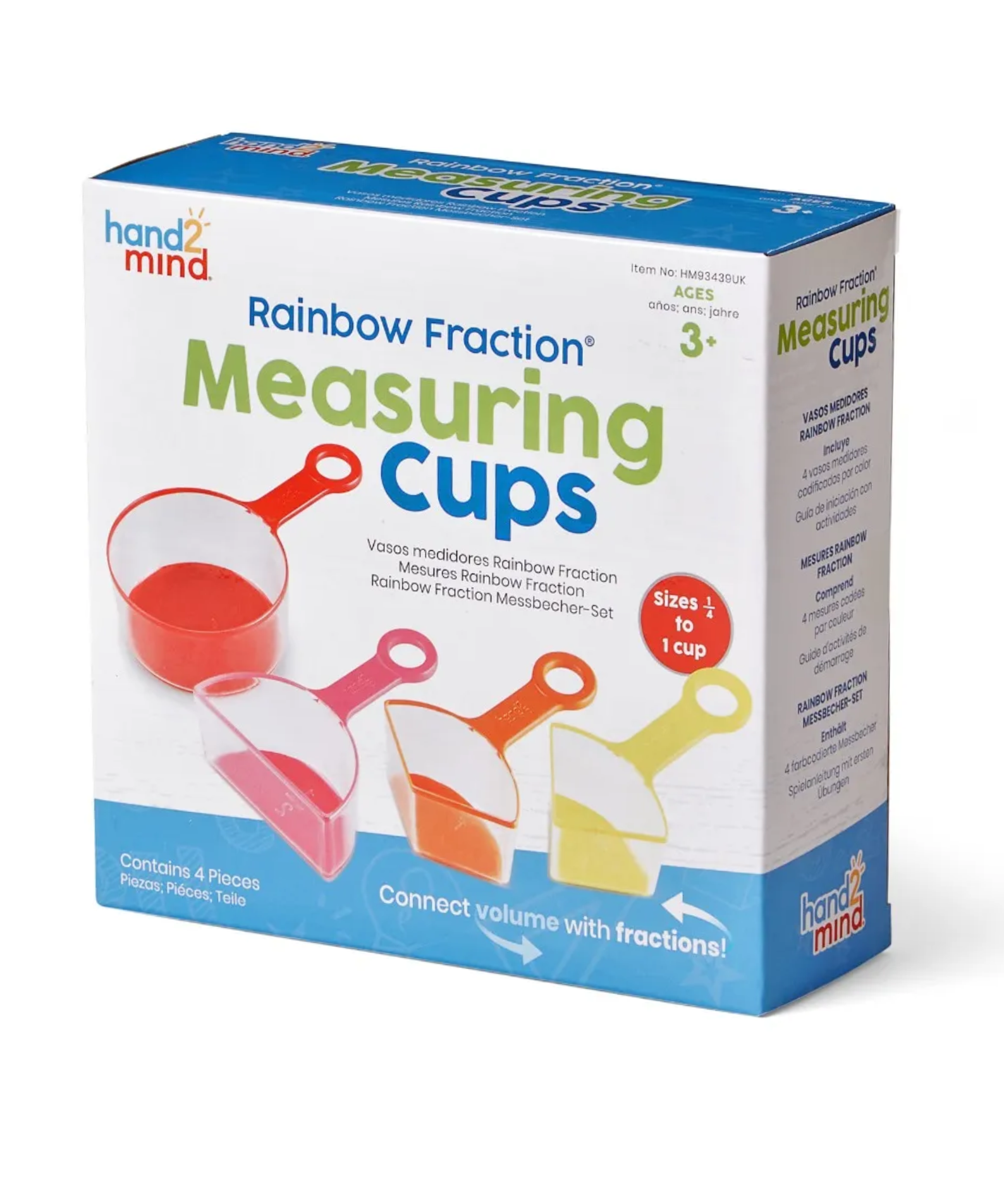 Learning Resources Rainbow Fraction Measuring Cups Set of 4 Visual Fraction Learning Tool for Kids Ages 3 Plus