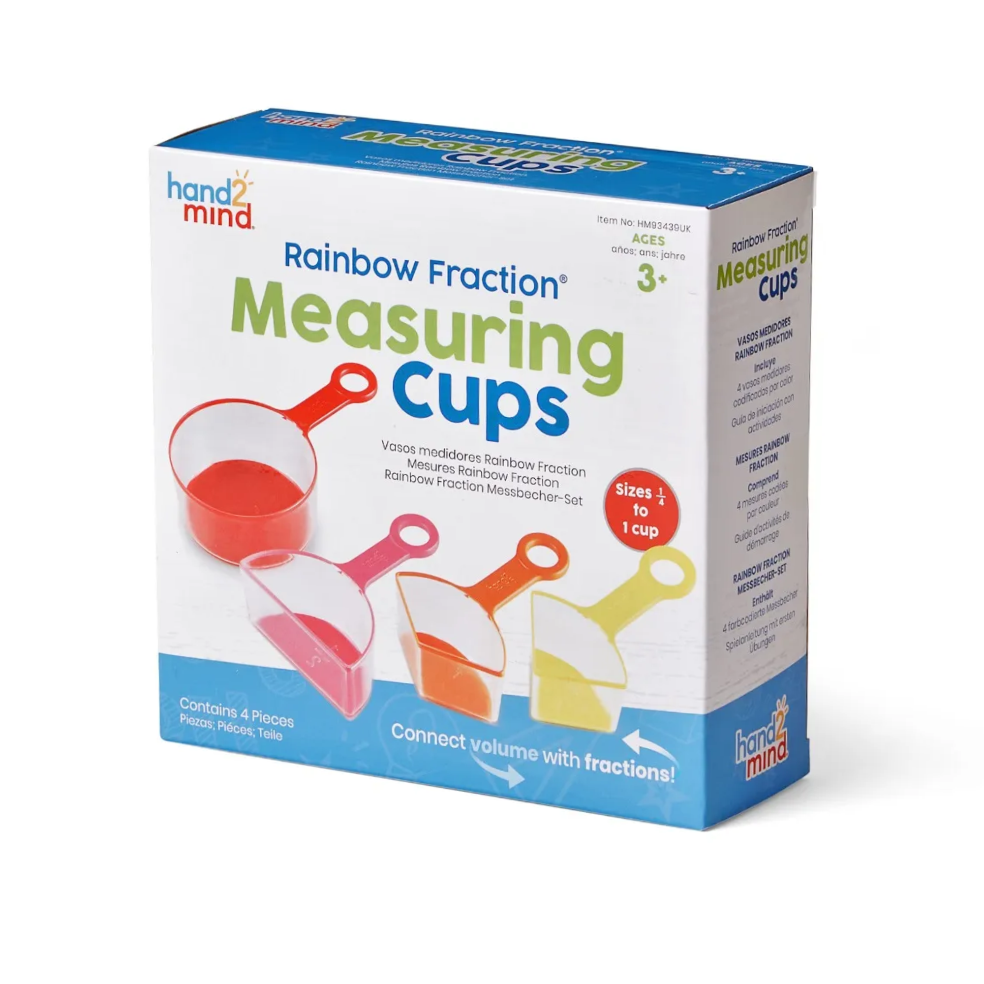 Learning Resources Rainbow Fraction Measuring Cups Set of 4 Visual Fraction Learning Tool for Kids Ages 3 Plus